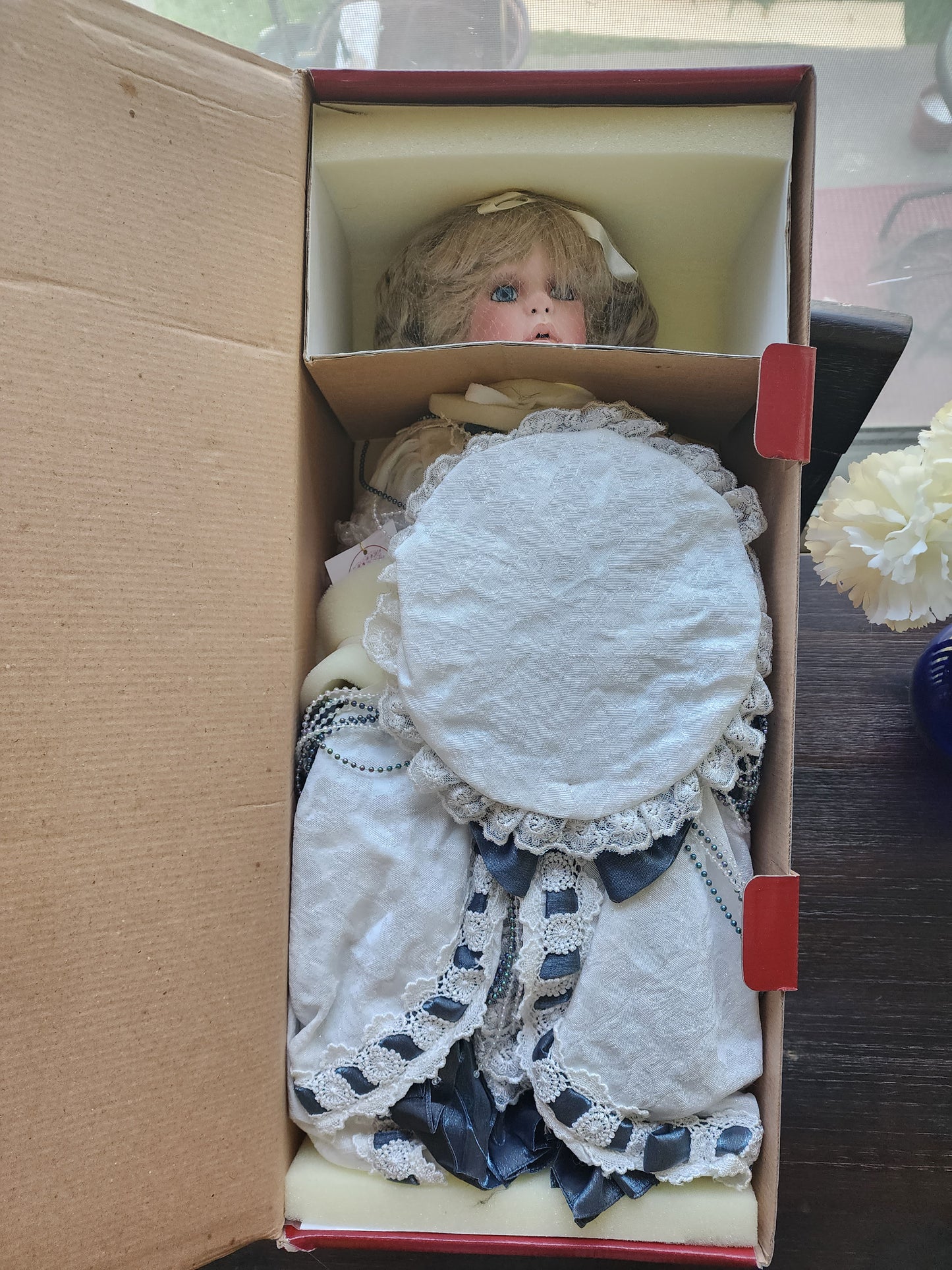 Kaitlyn & Teddy Porcelain Doll w/ Buggy by Kais Treasured Heirloom Collection