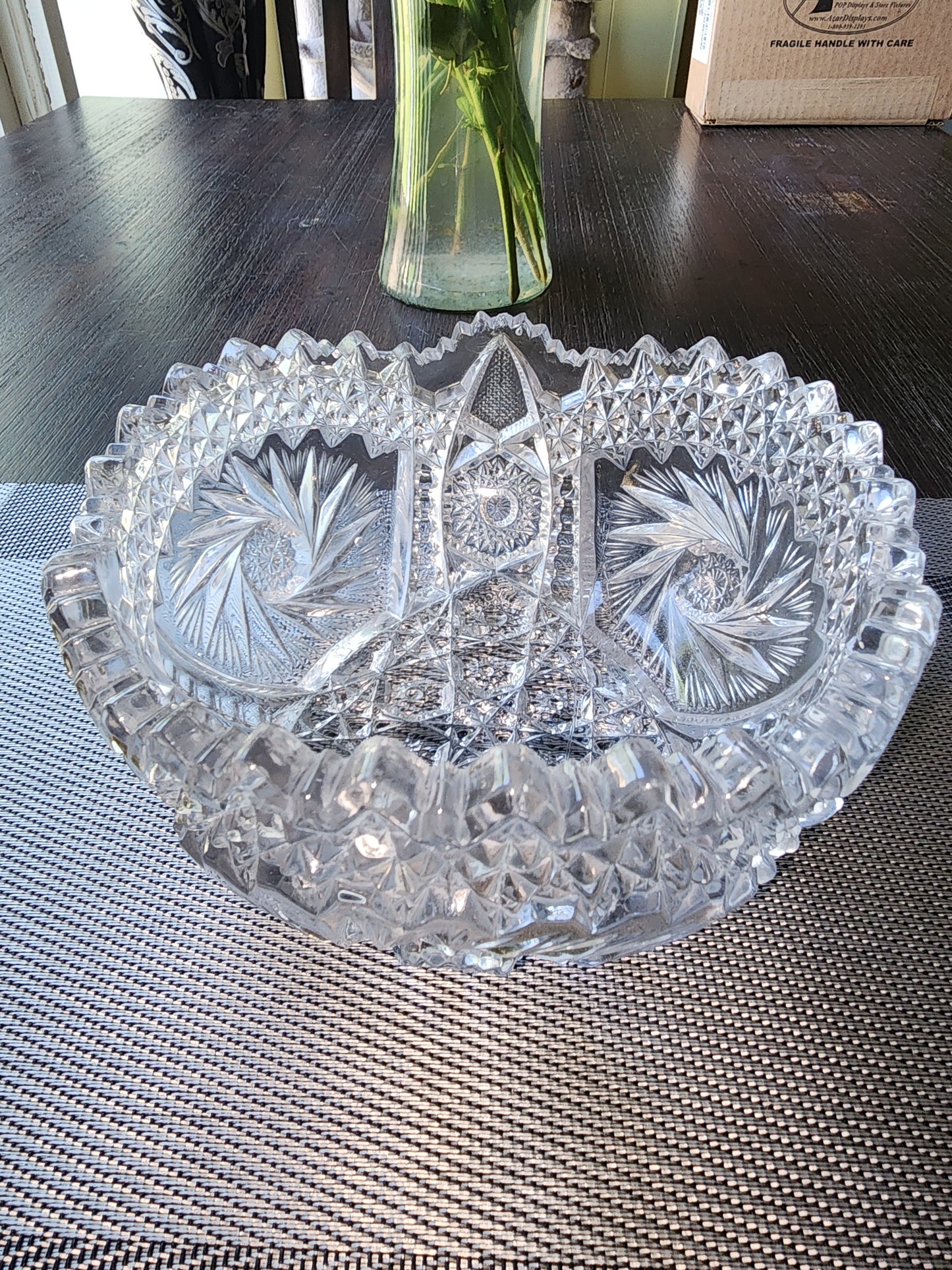 American Brilliant Cut Glass Crystal Serving Bowl - Antique