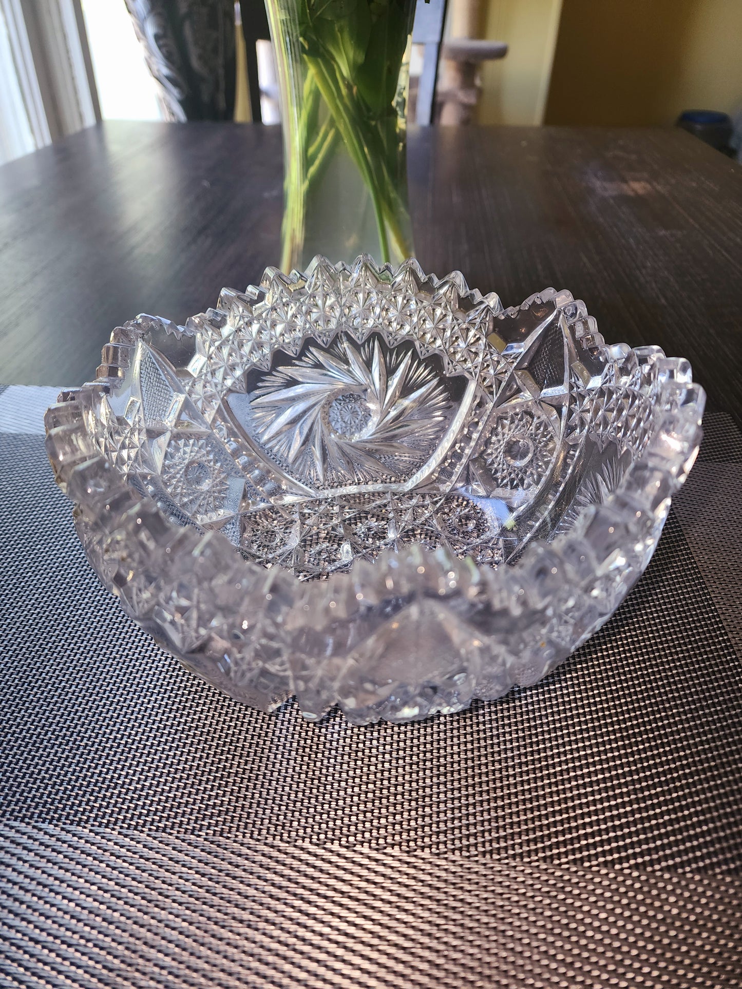 American Brilliant Cut Glass Crystal Serving Bowl - Antique