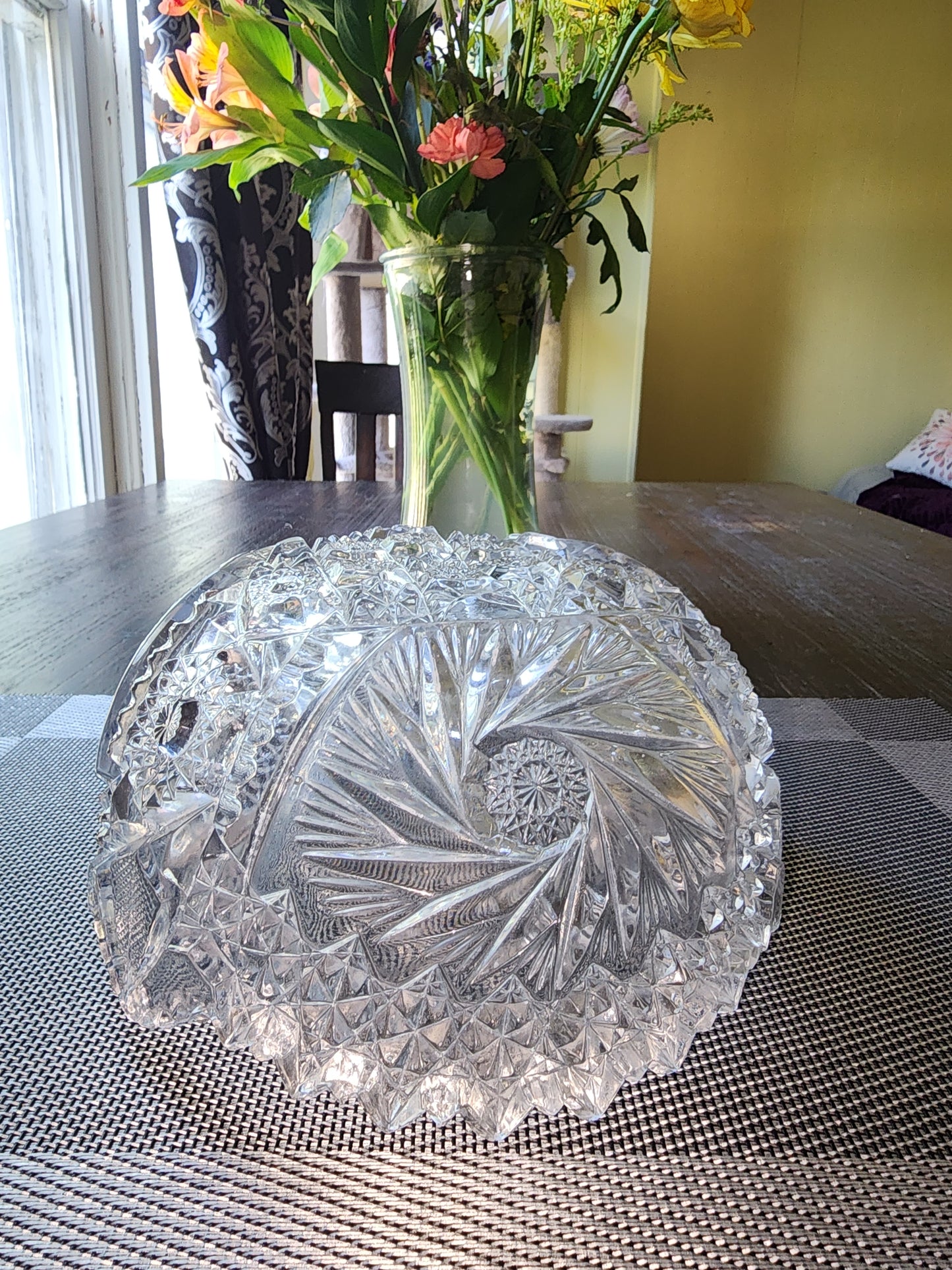 American Brilliant Cut Glass Crystal Serving Bowl - Antique