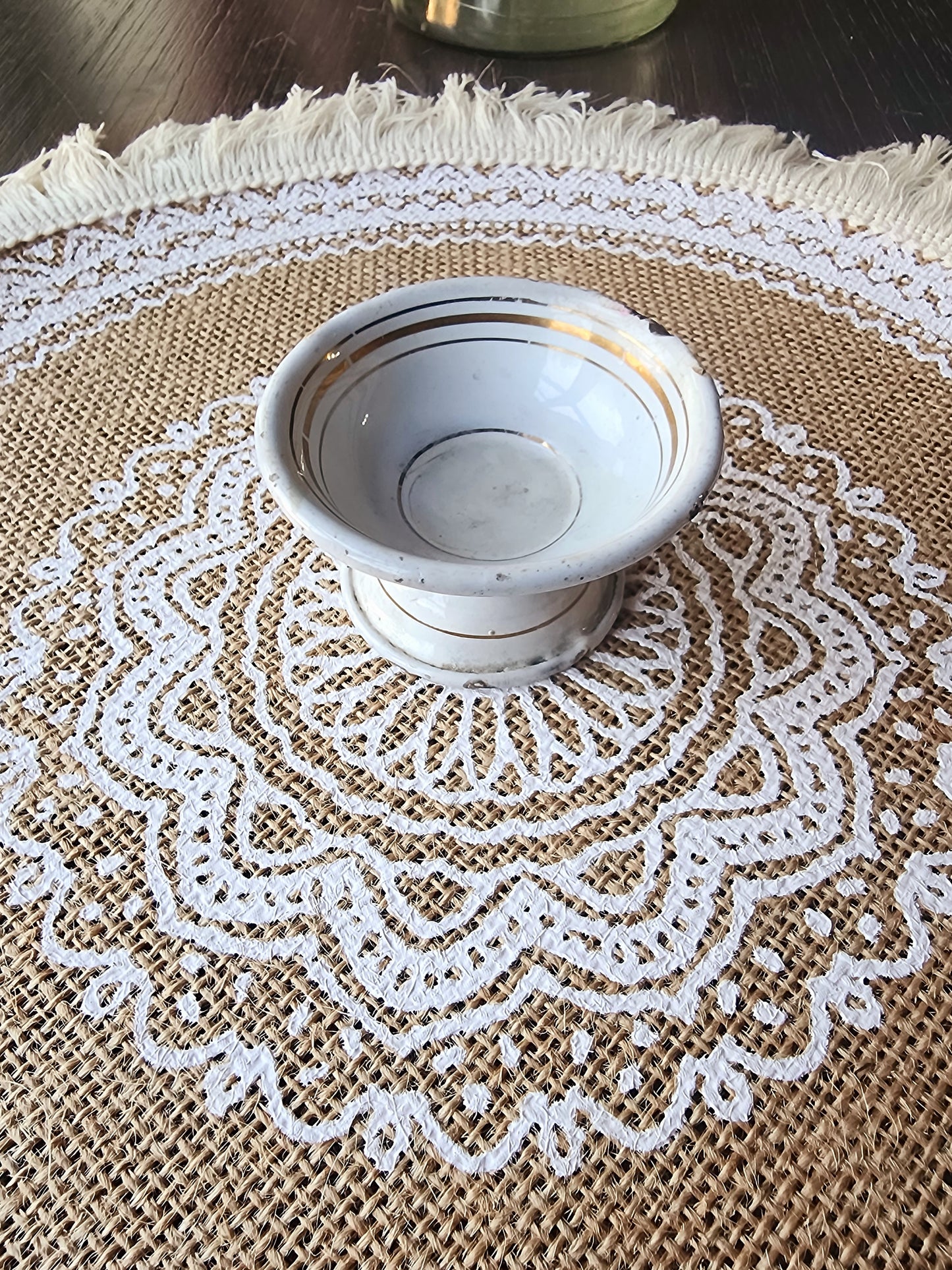 Antique Dollhouse Miniatures White German Enamelware Compote Dish Ca: Early 1900's