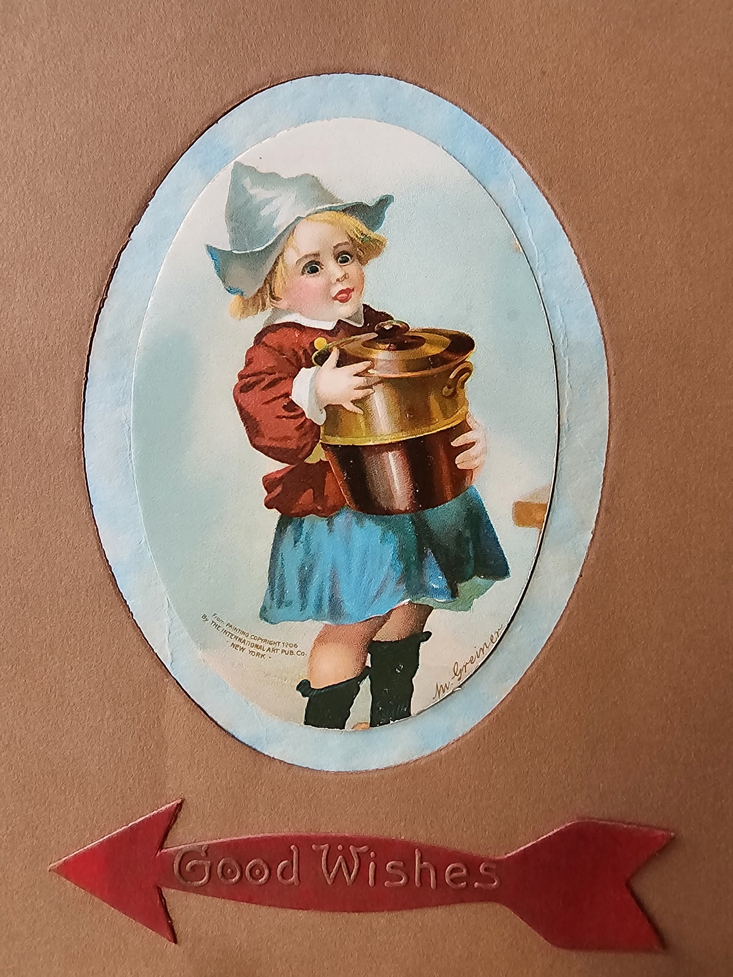 Print of a Dutch girl from a 1906 Postcard from International Art Pub Co. , M. Greiner