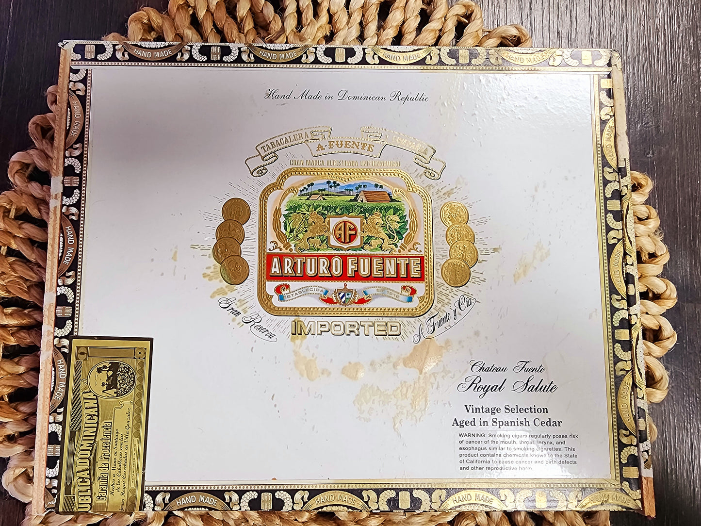 Arturo Fuente Royal Salute Empty Wood Cigar Boxes 10.75" x 8.5" x 1.5", 2 Boxes Included