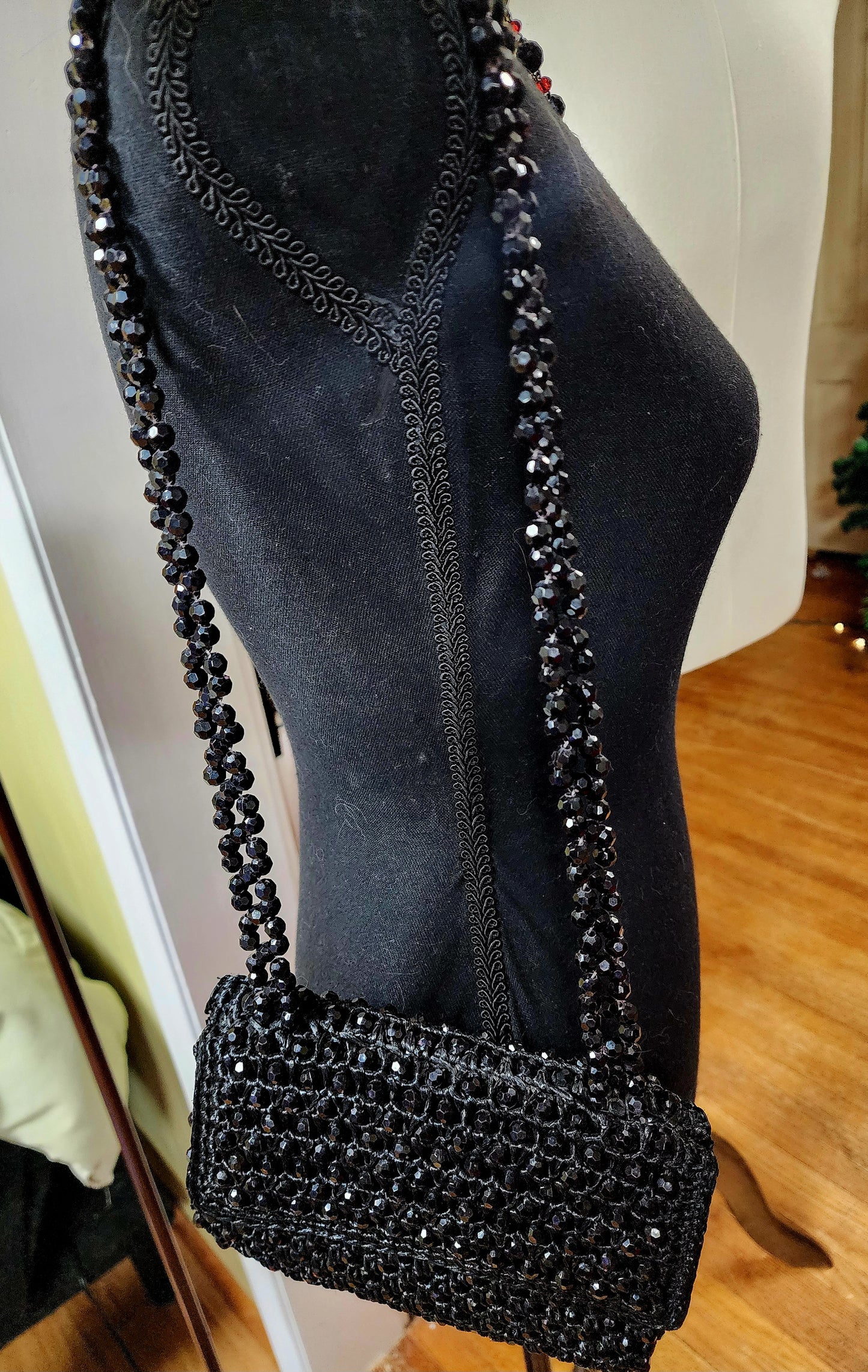 Vintage Black Beaded Sparkly Shoulder Bag Purse from the 1960's, Evening Bag