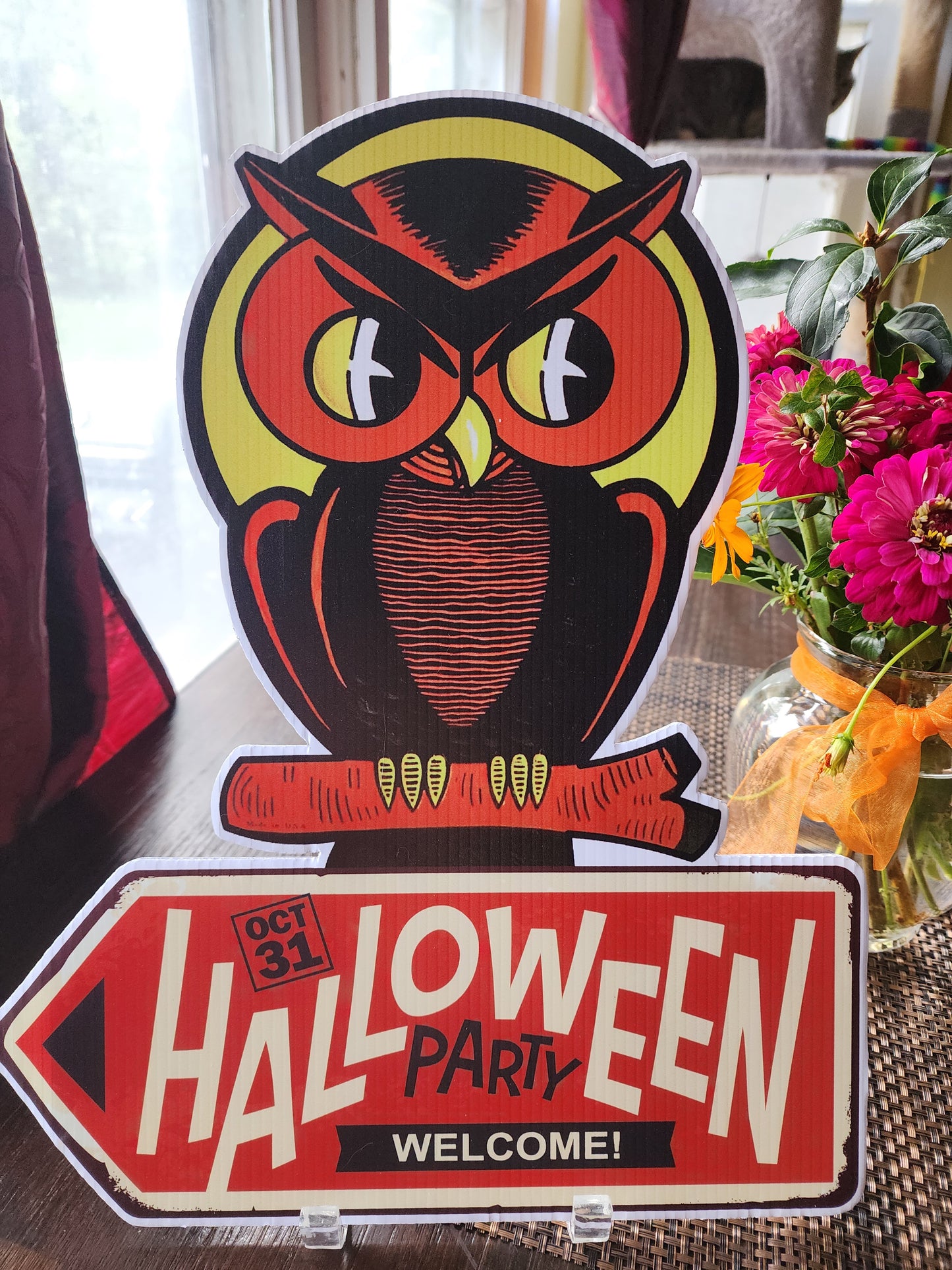 Vintage Halloween Die-Cut Cardboard Signs (2) - Scary Owl & Witch/Moon