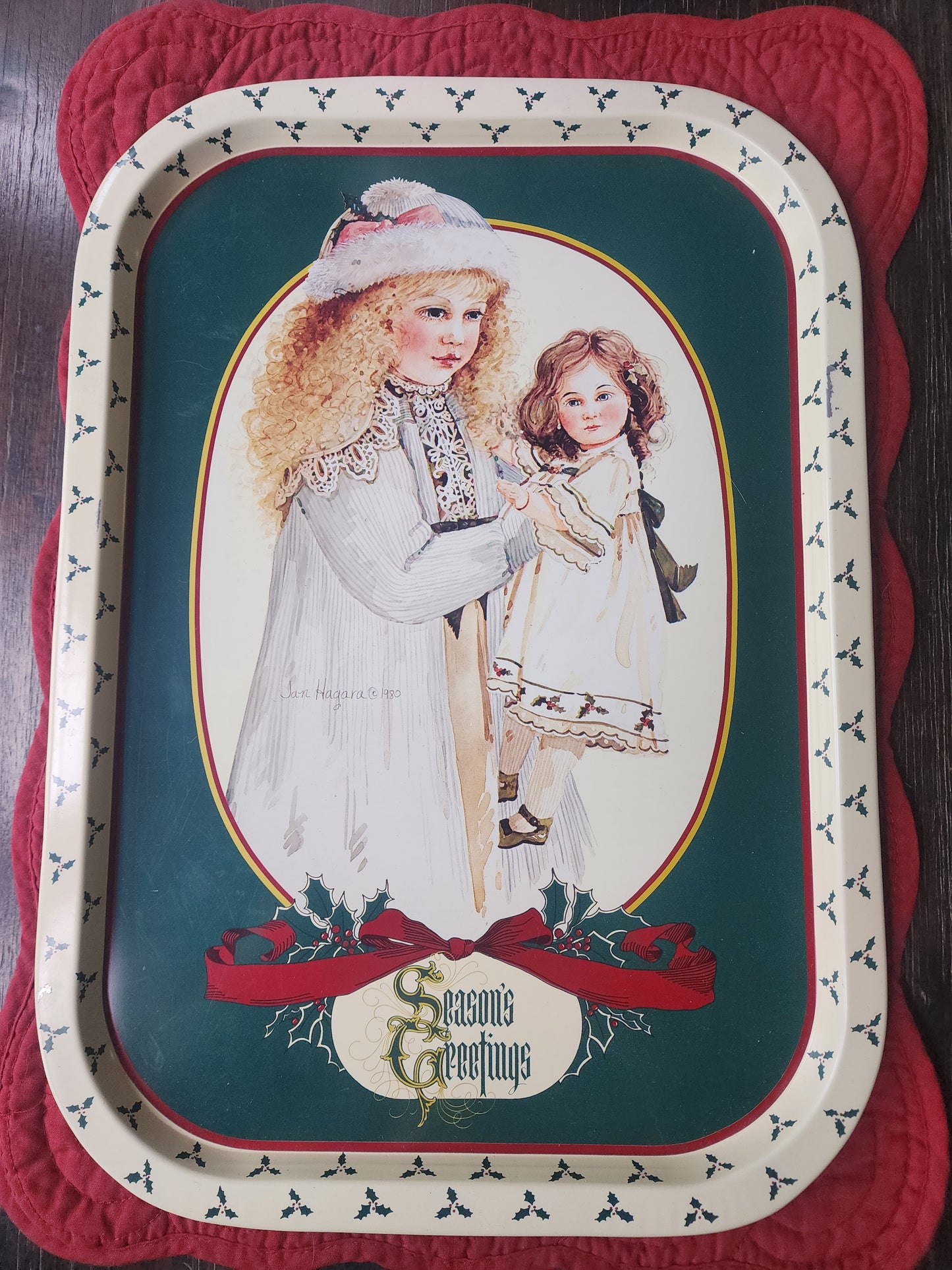 Vintage 1984 "Season's Greetings" Metal Christmas Tray by Jan Hagara
