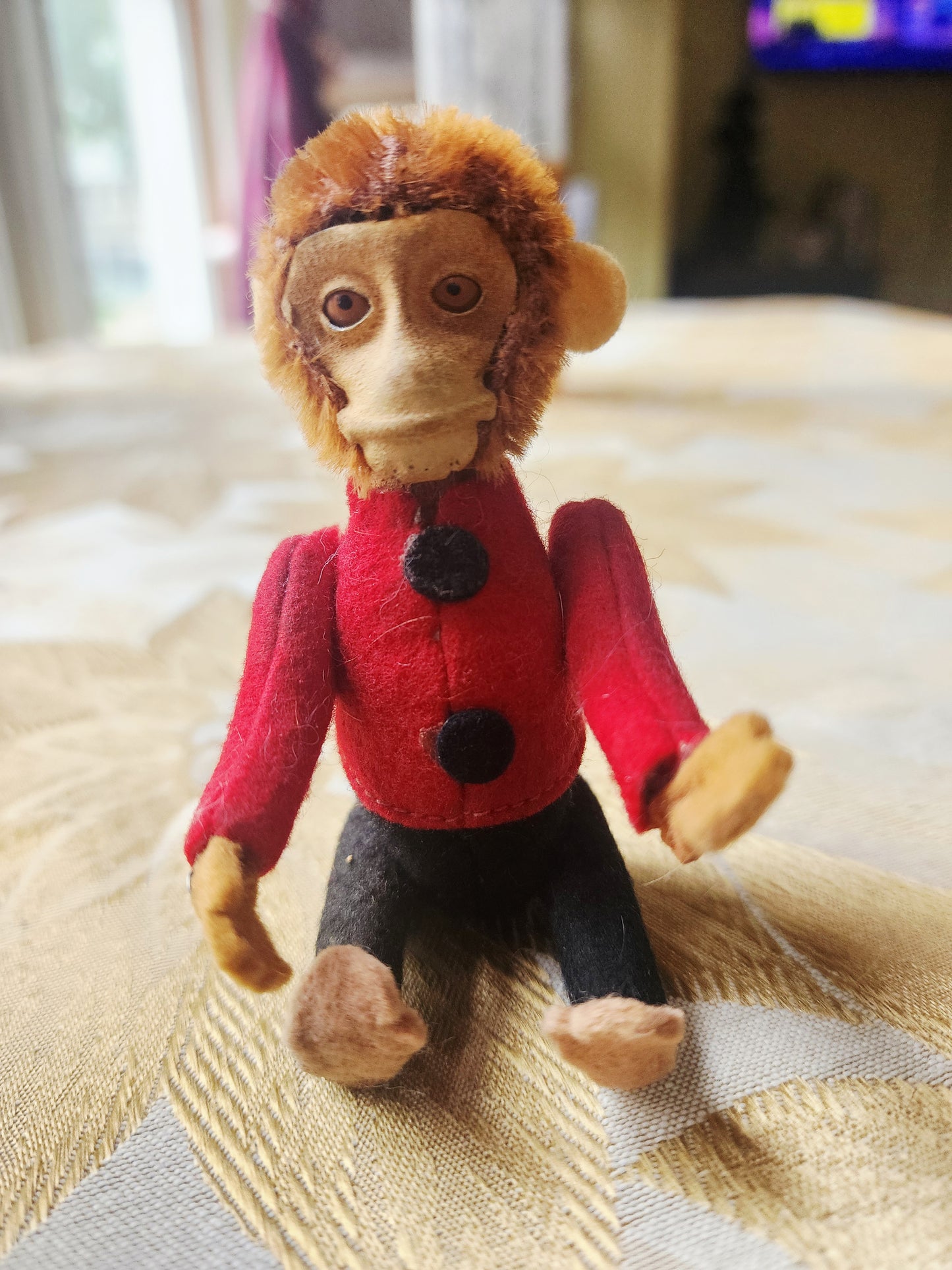 Schuco Monkey Bellhop Perfume Holder c1930s Felt Mohair Plush 5” Antique