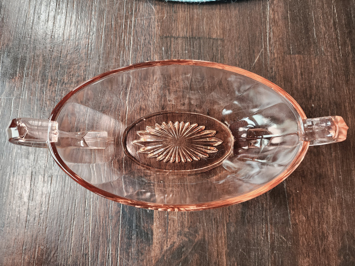 Vintage Small Pink Depression Glass Candy Dish or Nut Bowl w/ Handles, 8"