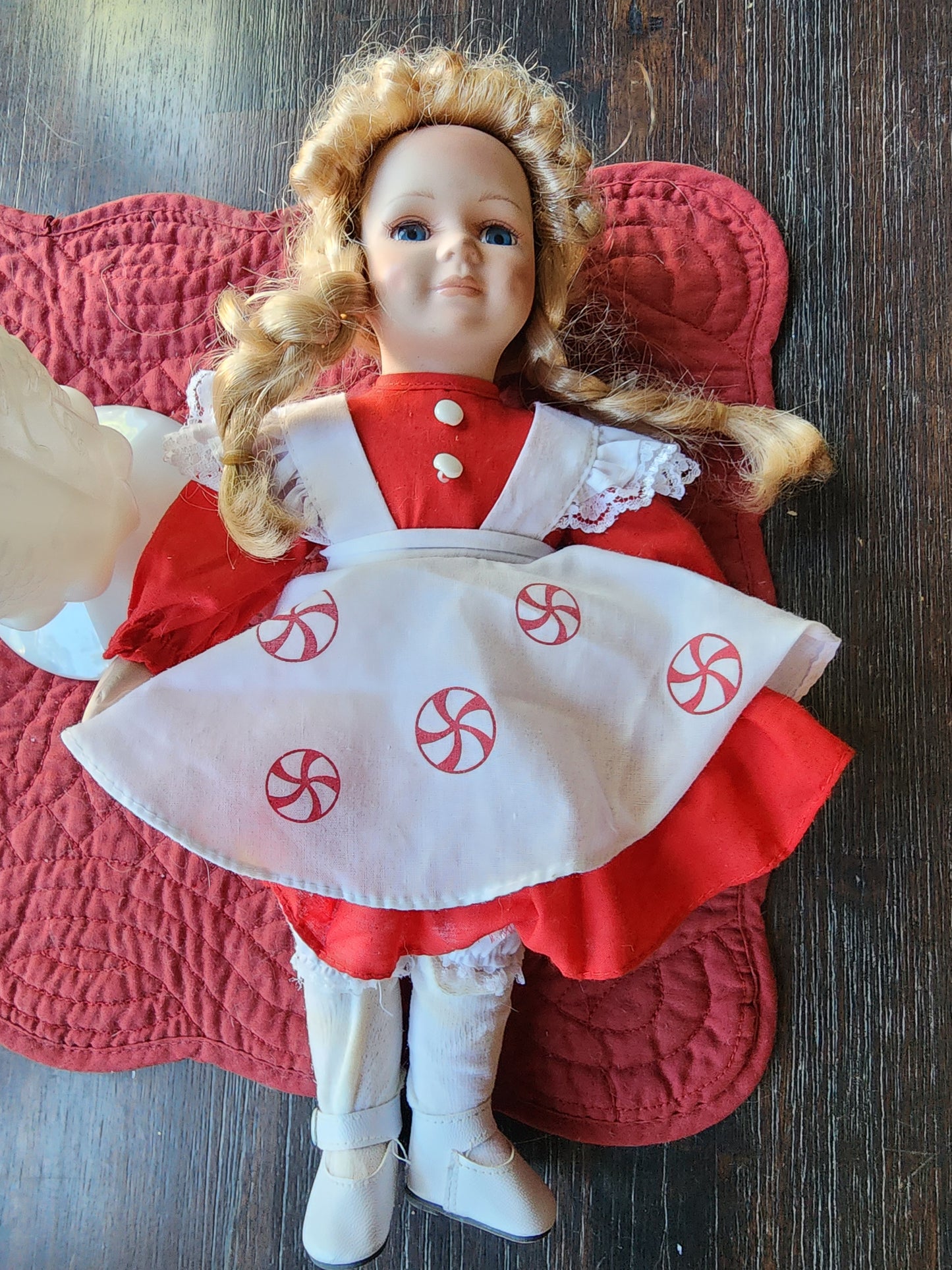 Elk Grove Village Christmas Peppermint Dress Blonde Hair Blue Eyes Doll