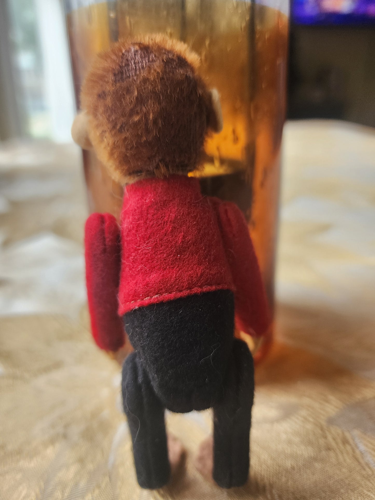 Schuco Monkey Bellhop Perfume Holder c1930s Felt Mohair Plush 5” Antique