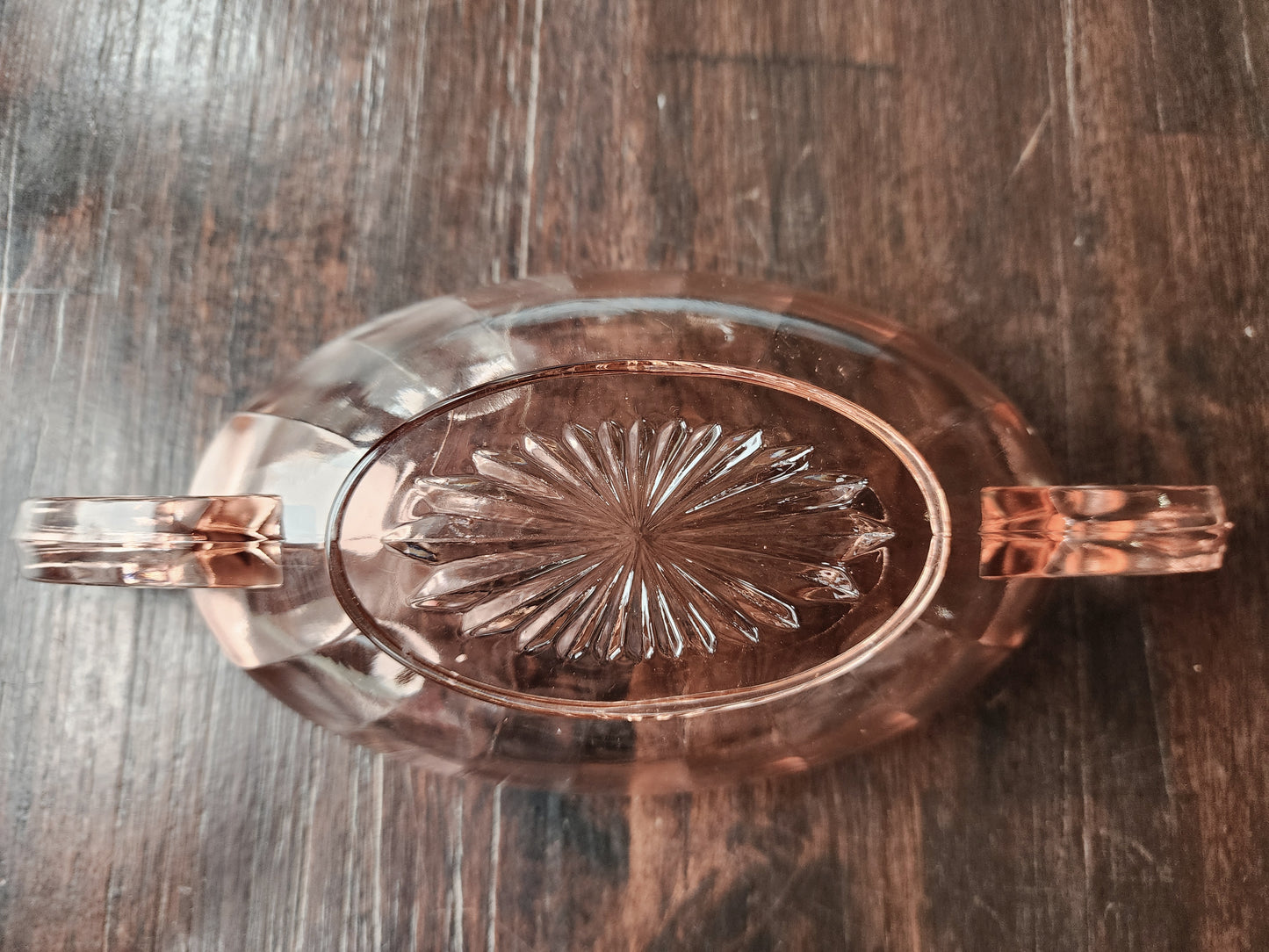Vintage Small Pink Depression Glass Candy Dish or Nut Bowl w/ Handles, 8"
