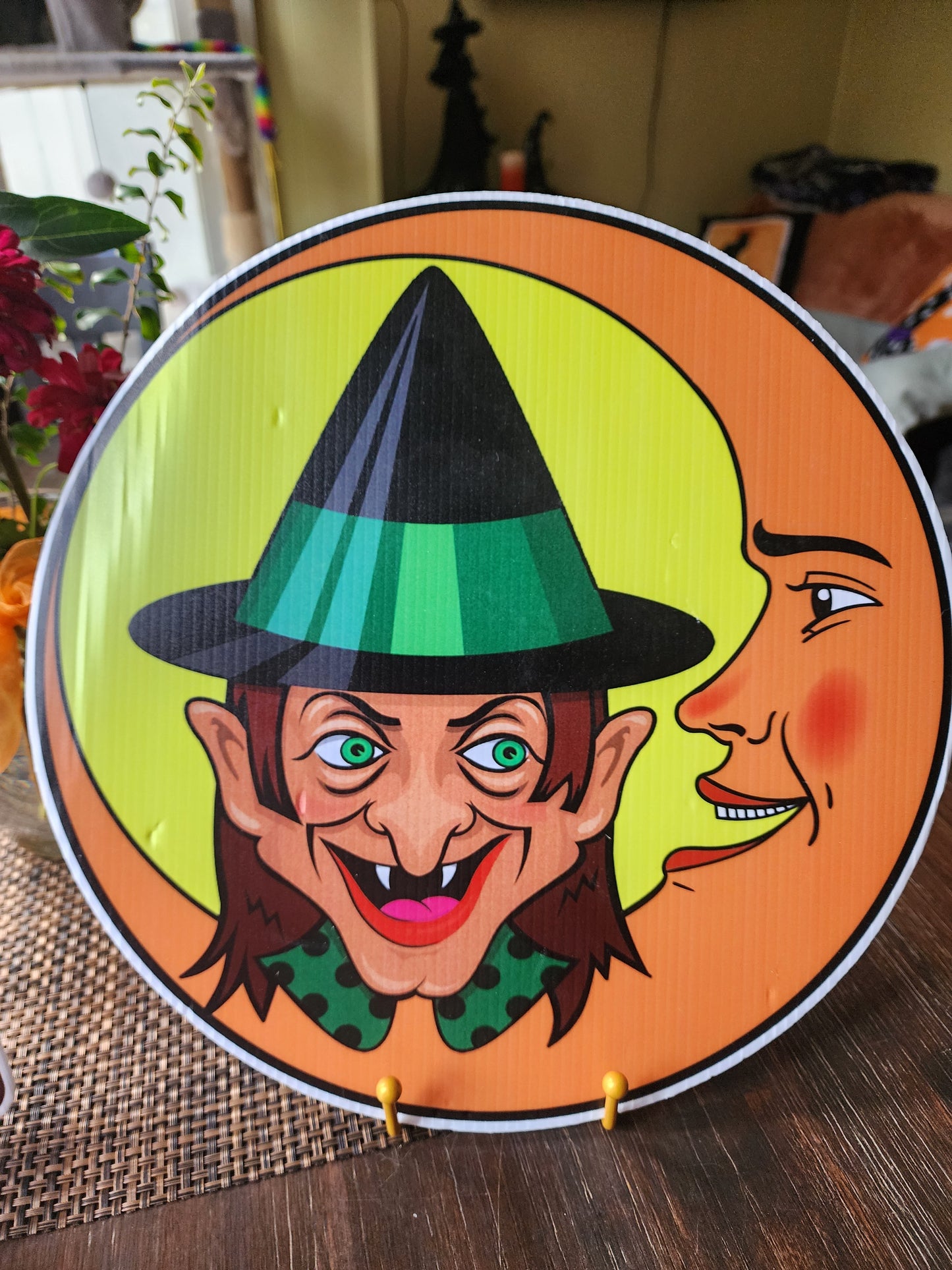 Vintage Halloween Die-Cut Cardboard Signs (2) - Scary Owl & Witch/Moon