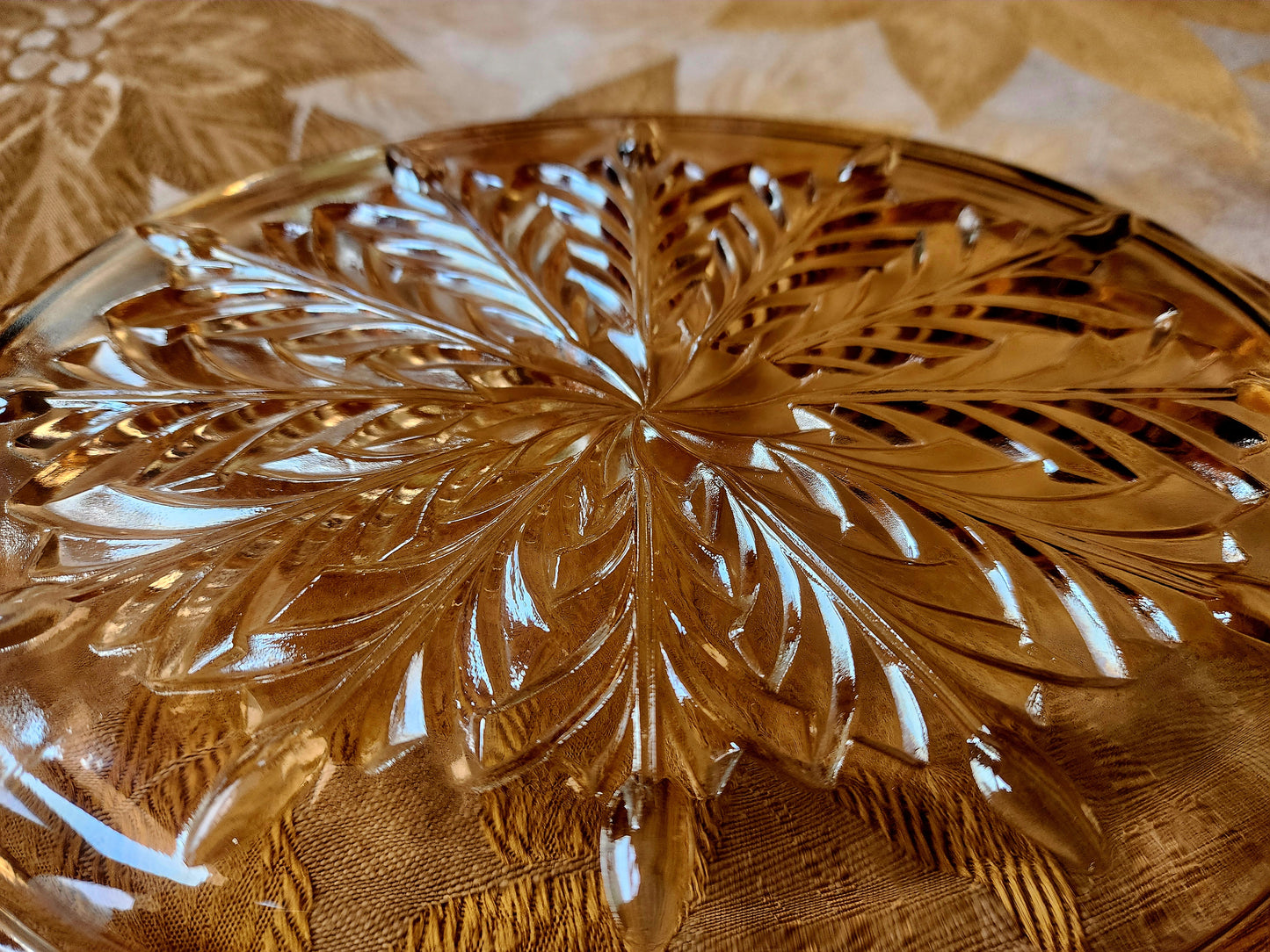 Vintage Amber Pressed Oval Glass Relish Tray Snowflake Embossed Pattern 10" x 6"
