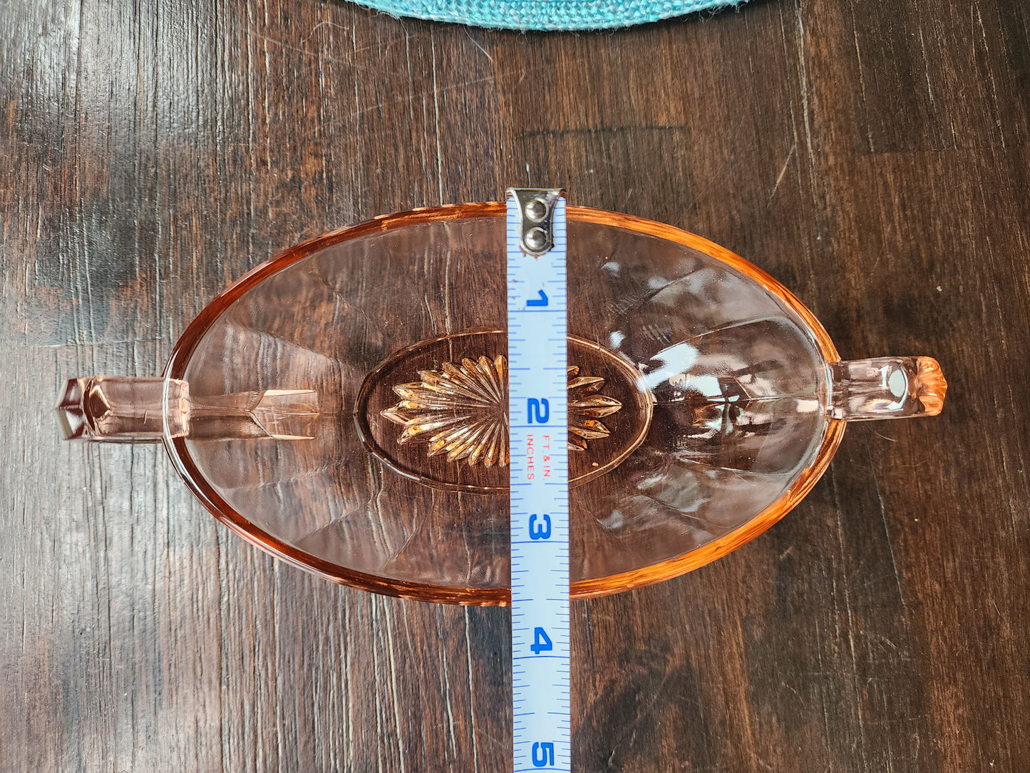Vintage Small Pink Depression Glass Candy Dish or Nut Bowl w/ Handles, 8"