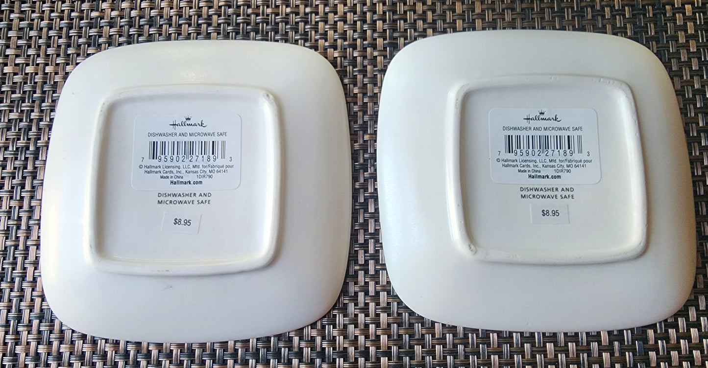 2 Hallmark Decorative Square Plates with Gold Angel Design "Kind Generous Heart" and "Gentle Loving Season"