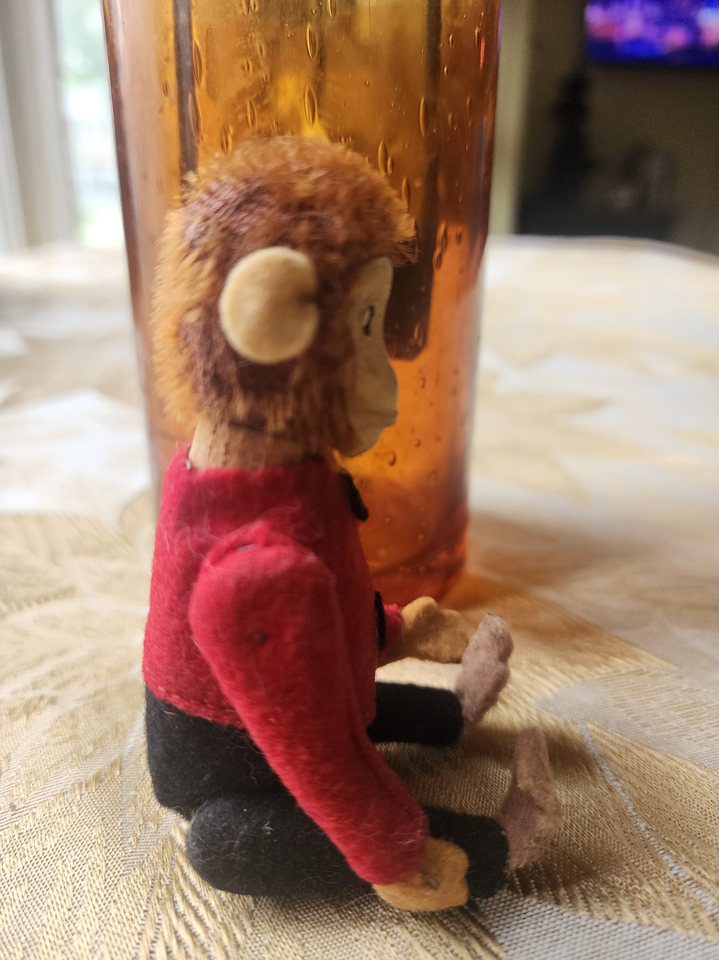 Schuco Monkey Bellhop Perfume Holder c1930s Felt Mohair Plush 5” Antique