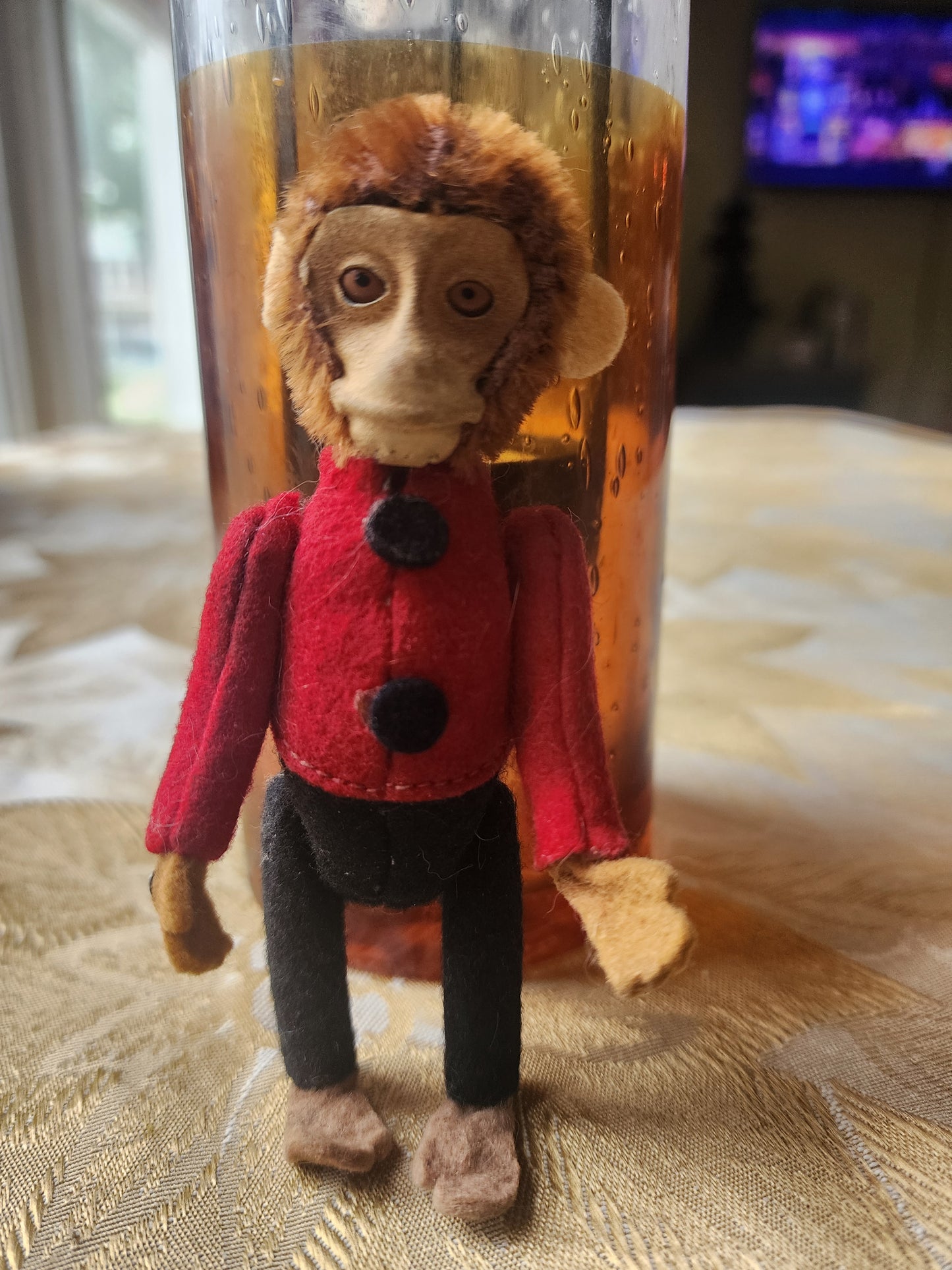 Schuco Monkey Bellhop Perfume Holder c1930s Felt Mohair Plush 5” Antique