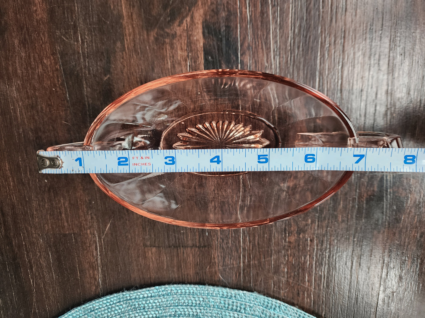 Vintage Small Pink Depression Glass Candy Dish or Nut Bowl w/ Handles, 8"