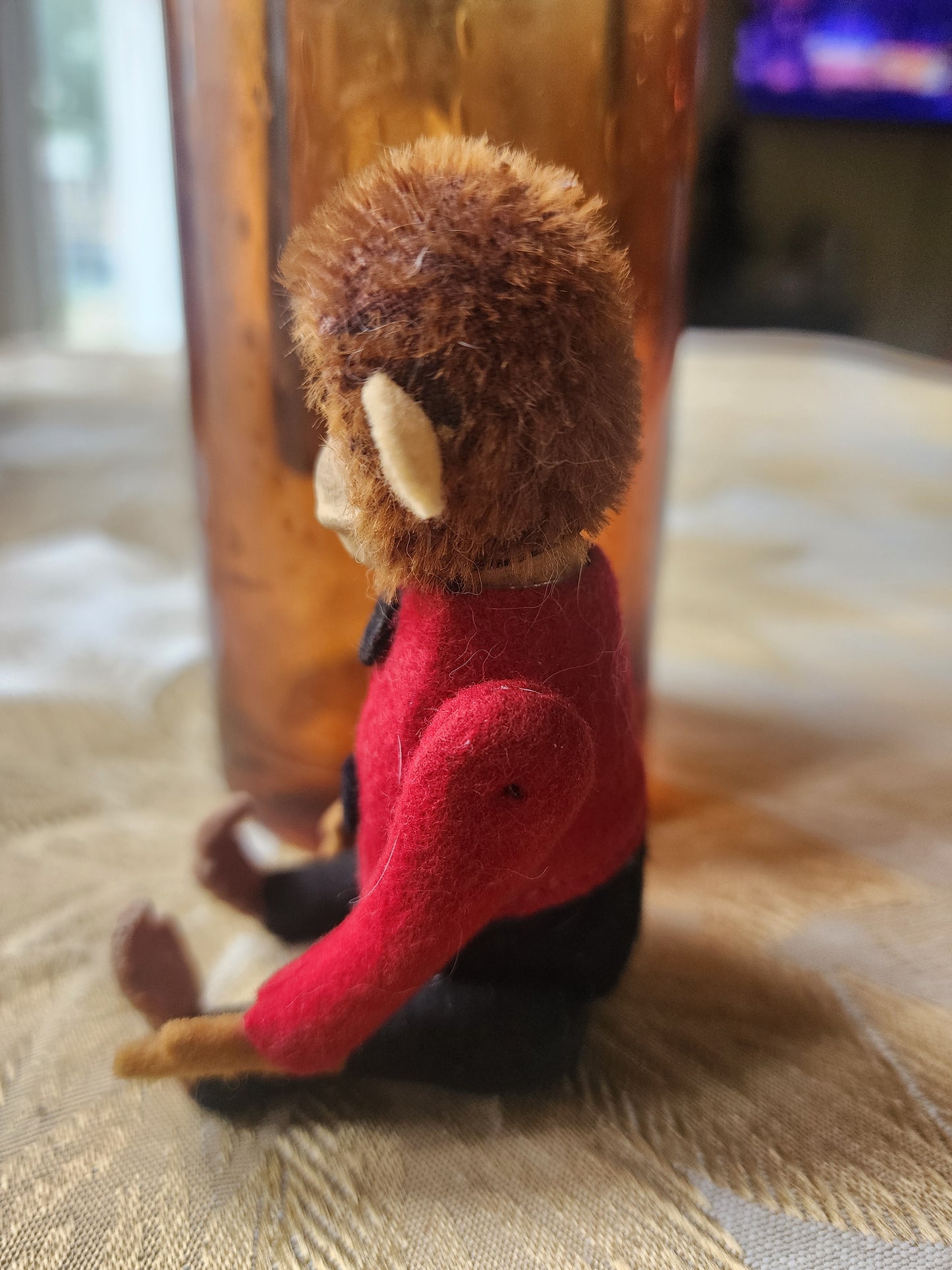 Schuco Monkey Bellhop Perfume Holder c1930s Felt Mohair Plush 5” Antique