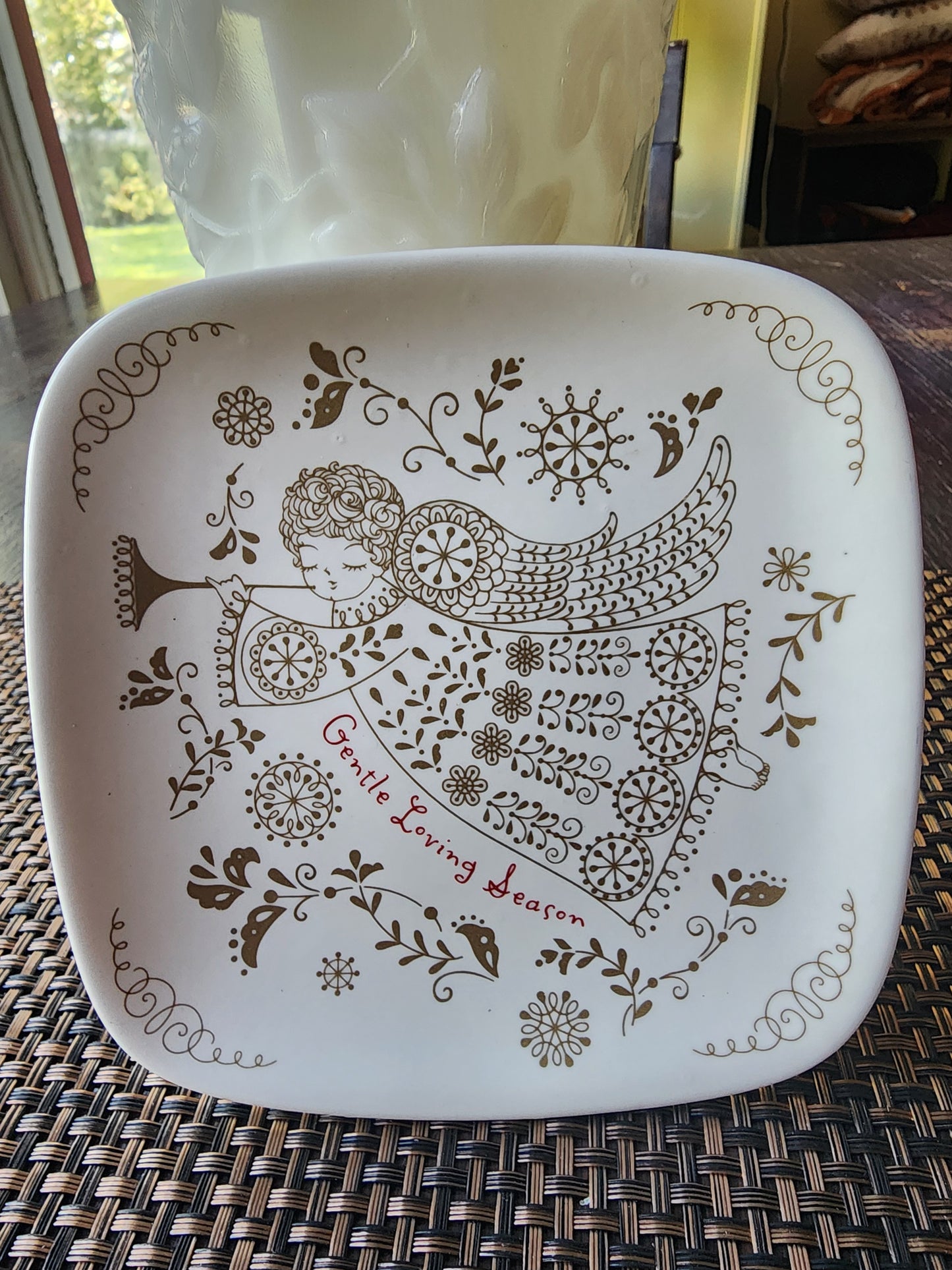 2 Hallmark Decorative Square Plates with Gold Angel Design "Kind Generous Heart" and "Gentle Loving Season"