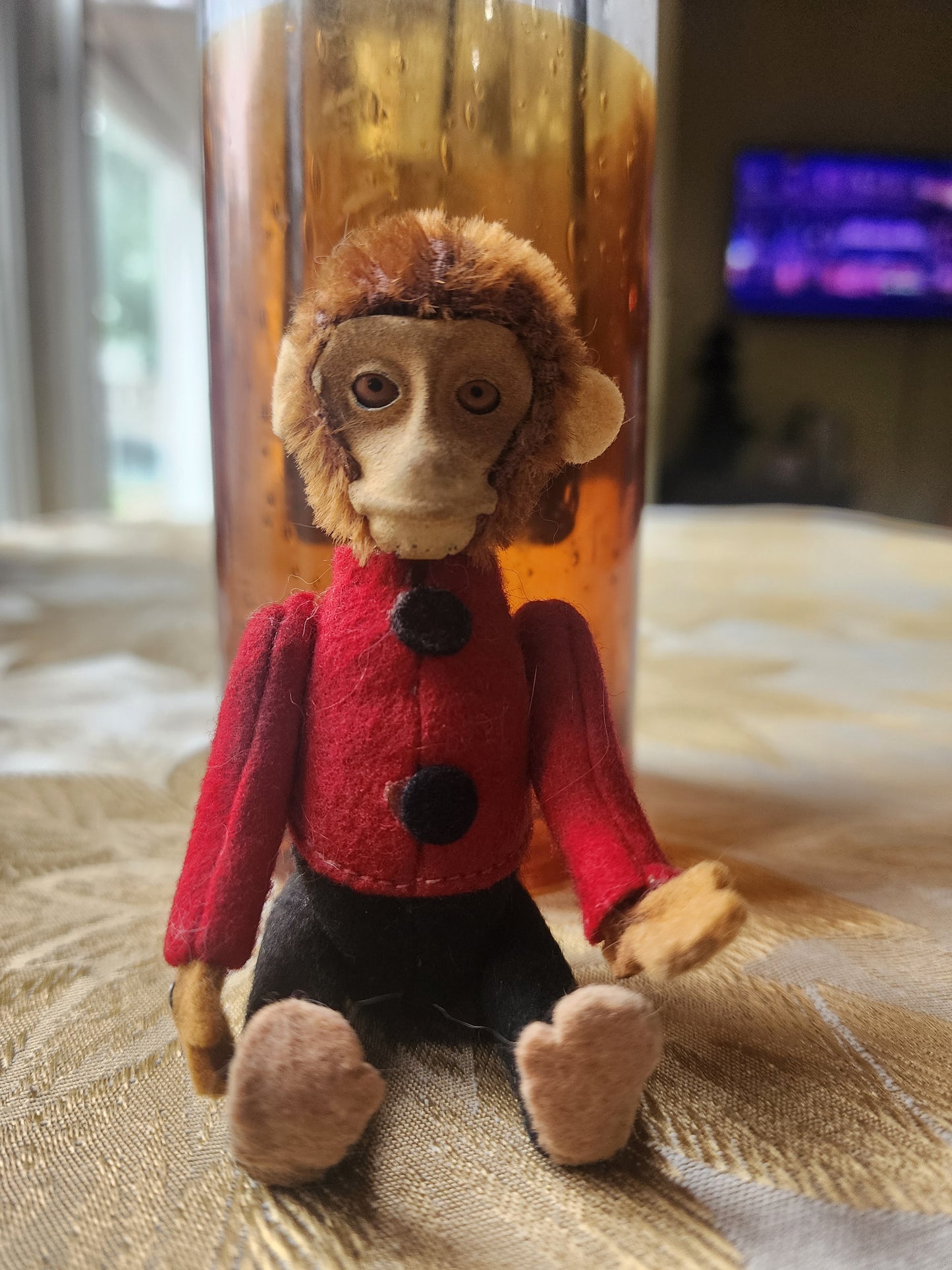Schuco Monkey Bellhop Perfume Holder c1930s Felt Mohair Plush 5” Antique