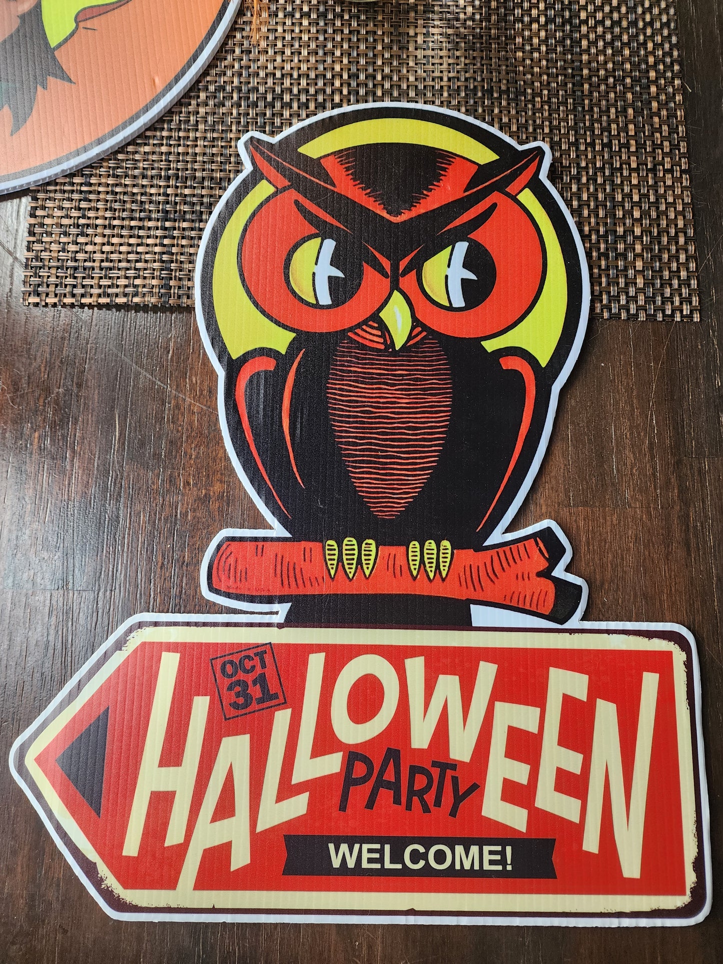 Vintage Halloween Die-Cut Cardboard Signs (2) - Scary Owl & Witch/Moon