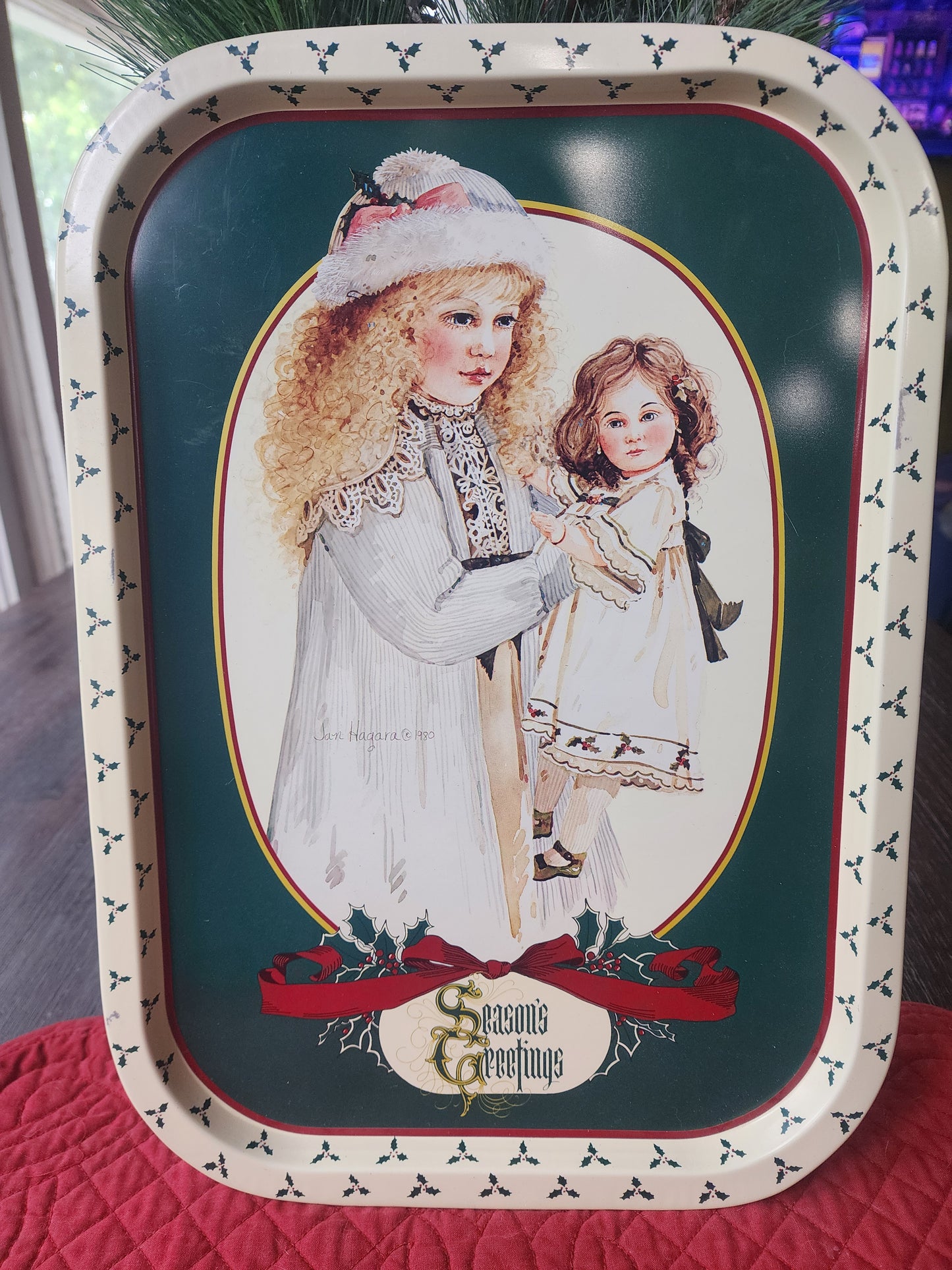 Vintage 1984 "Season's Greetings" Metal Christmas Tray by Jan Hagara