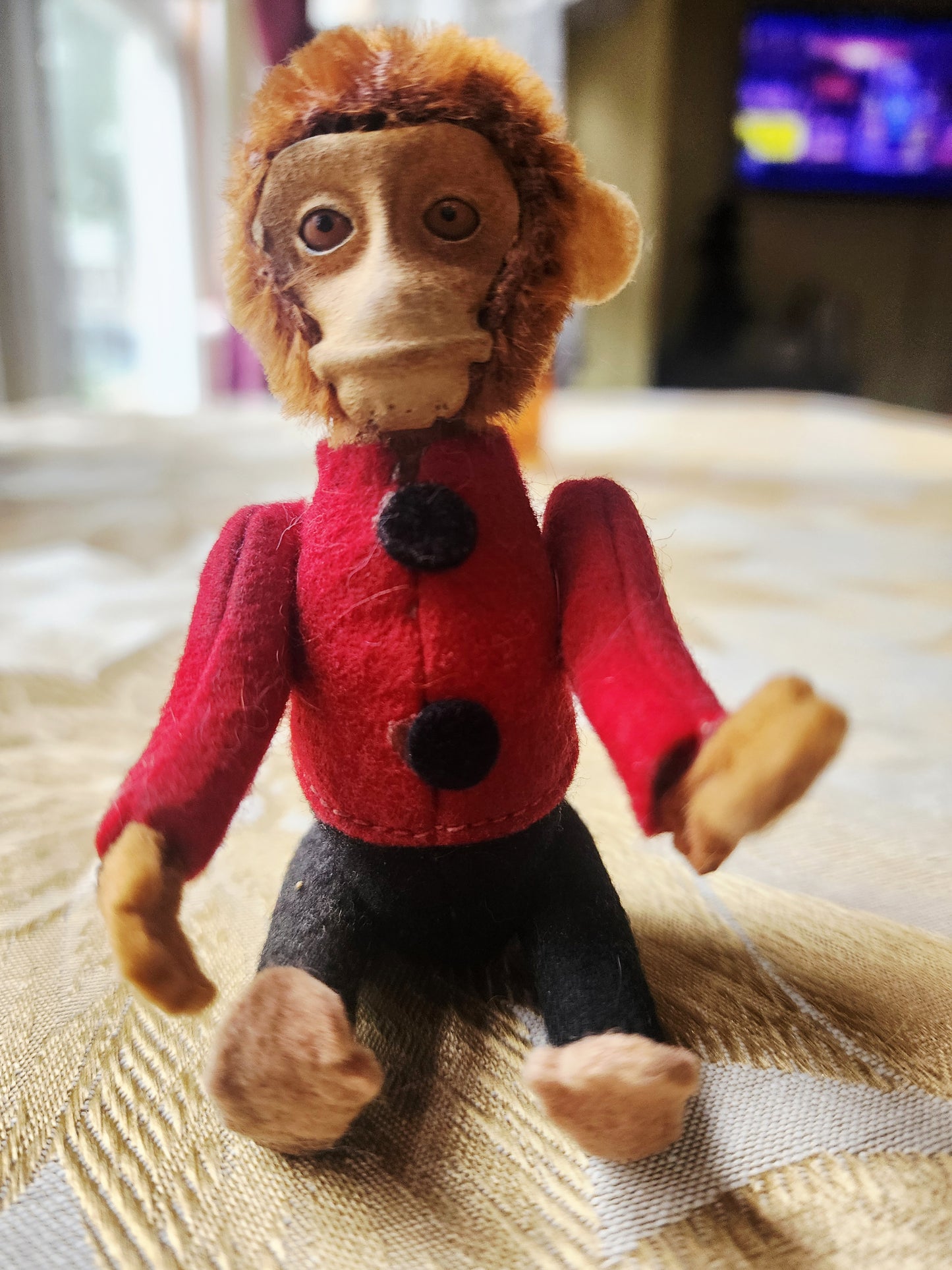 Schuco Monkey Bellhop Perfume Holder c1930s Felt Mohair Plush 5” Antique