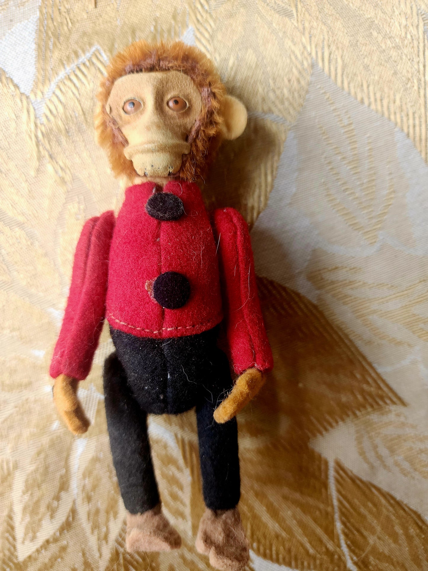 Schuco Monkey Bellhop Perfume Holder c1930s Felt Mohair Plush 5” Antique