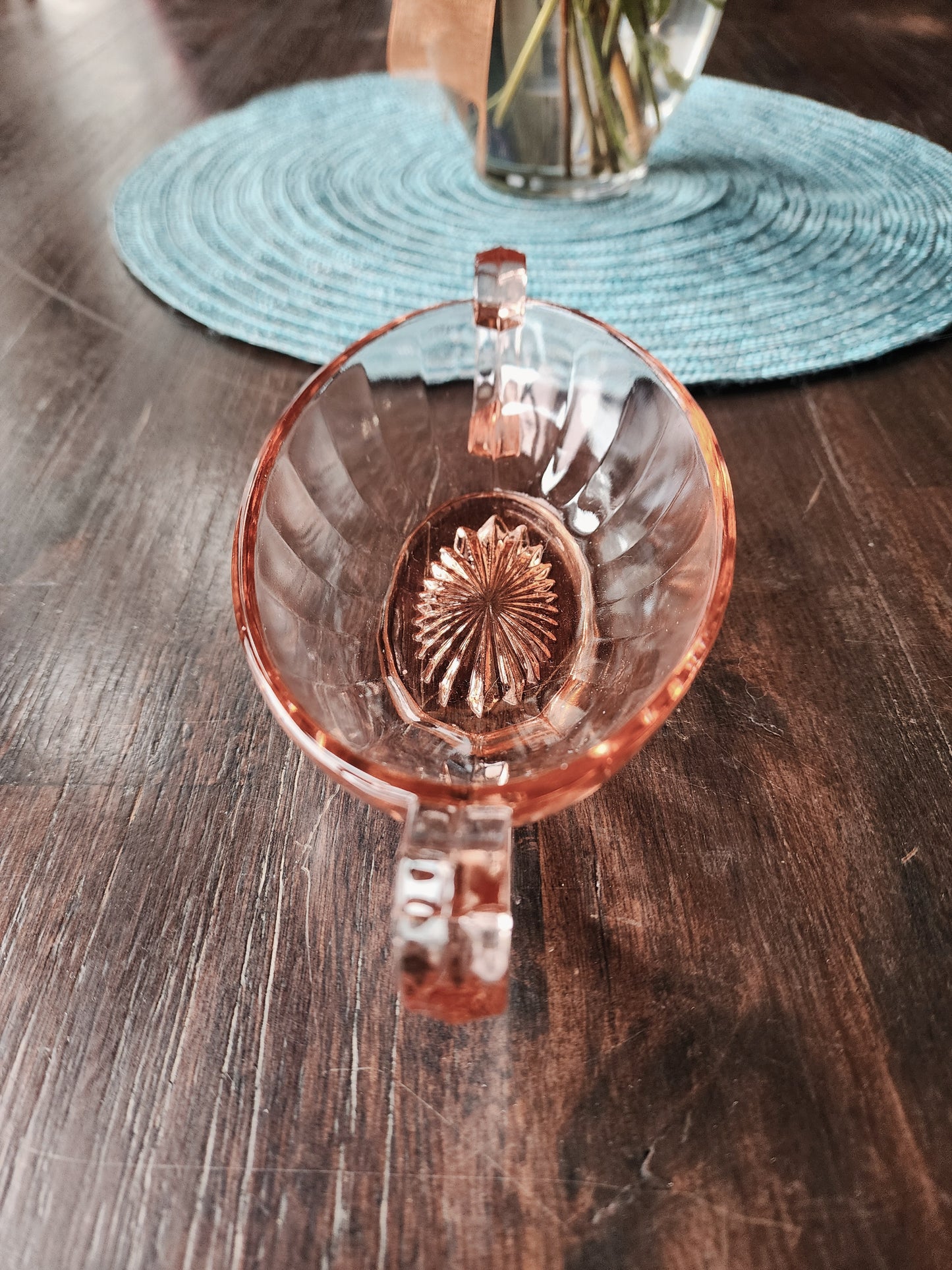 Vintage Small Pink Depression Glass Candy Dish or Nut Bowl w/ Handles, 8"