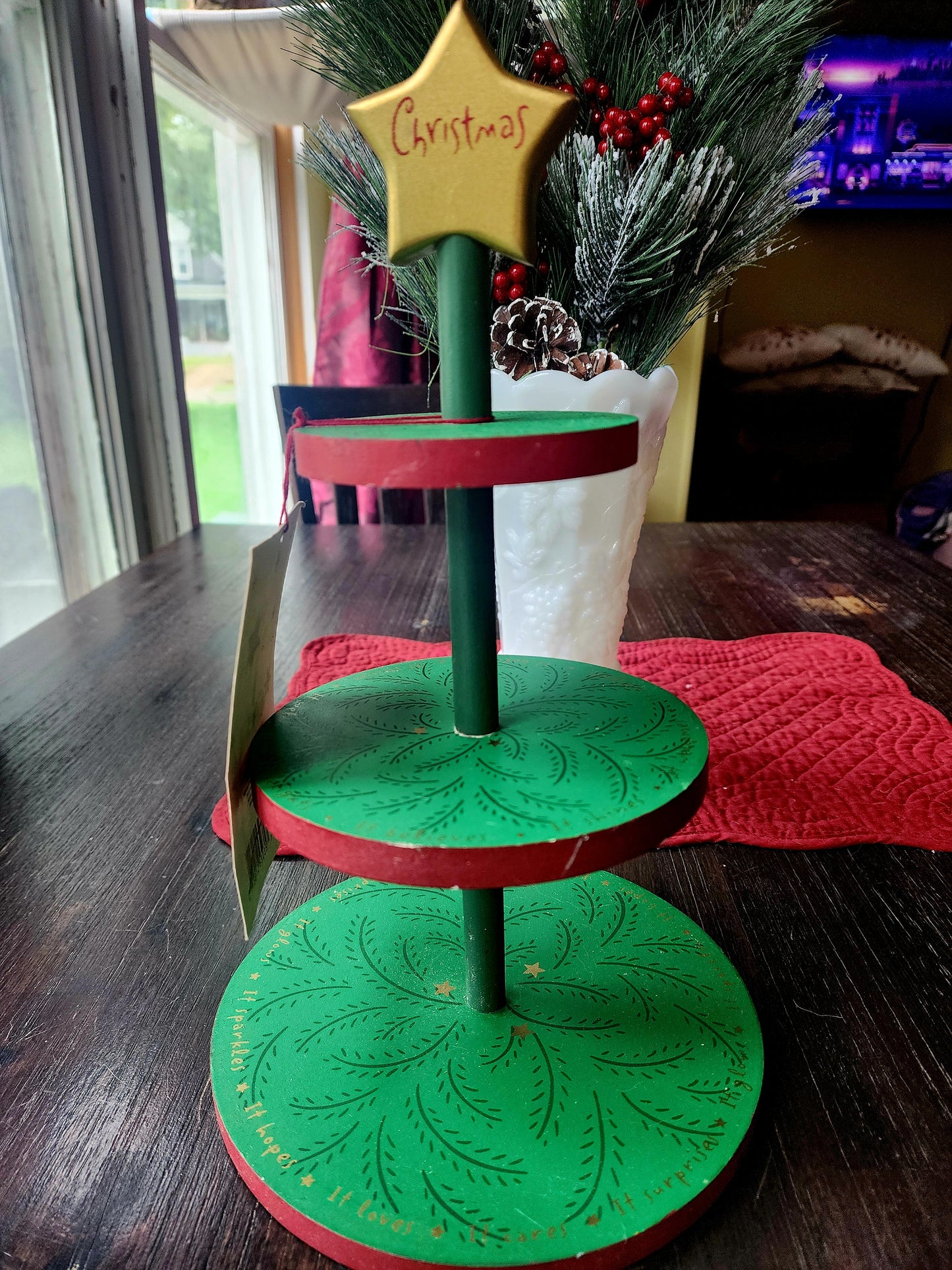Hallmark Wood Christmas Tree Ornament Stand/Display 14" Tall, Includes Hooks