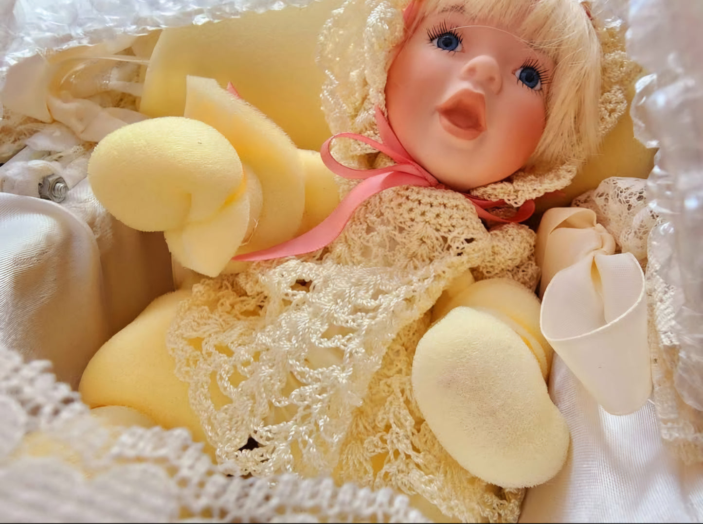 "Jennifer & Little Angel" Janice Berard, Porcelain Doll, Complete Set w/baby & buggy, New In Box