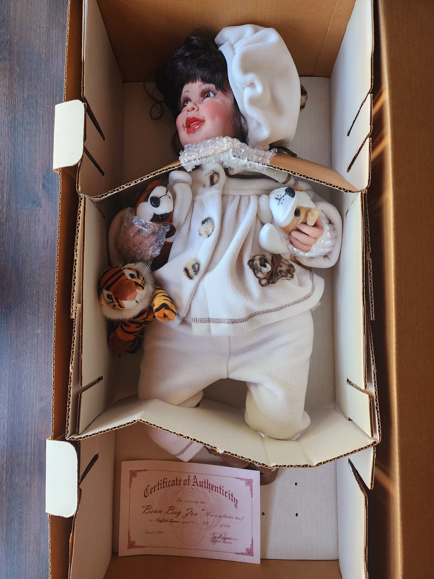 Precious Heirloom Dolls Fayzah Spanos, Bean Bag Zoo Limited Edition #409/500, 1999 NEW IN BOX, COA