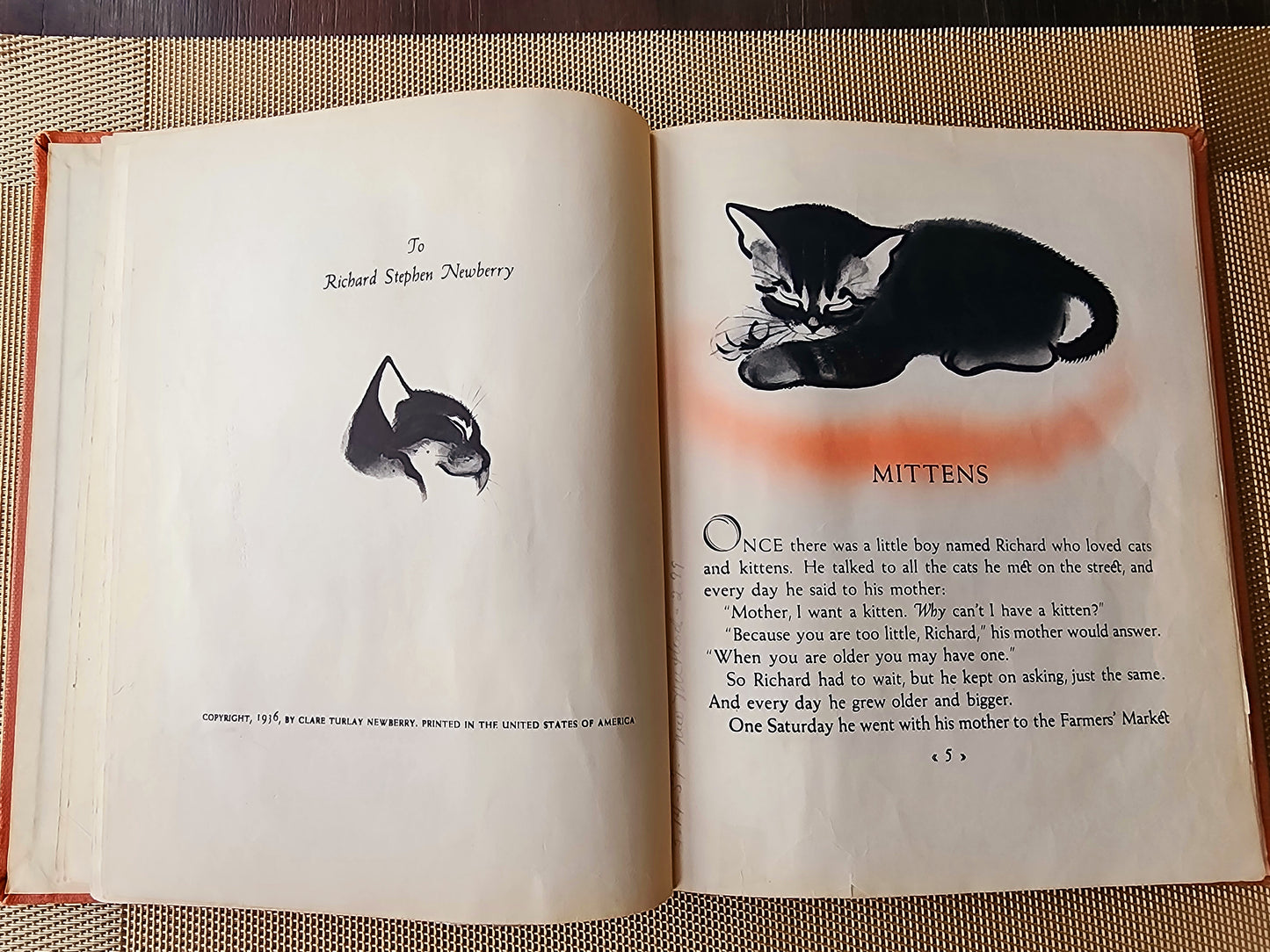 "Mittens" by Clare Turlay Newberry Copyright 1936 1st Edition (Hardback) 29 pages