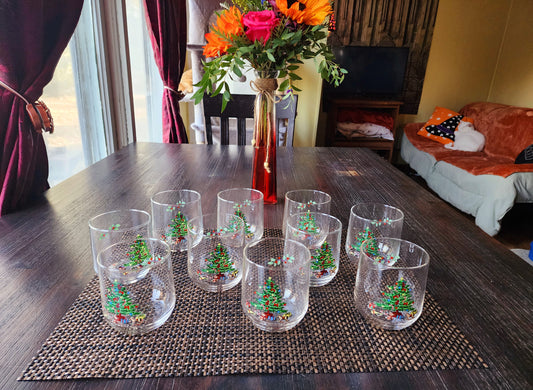 Vintage Luminarc NOEL Christmas Tree Gifts Holiday Eggnog/Punch Bowl Glass Tumblers Set of 10