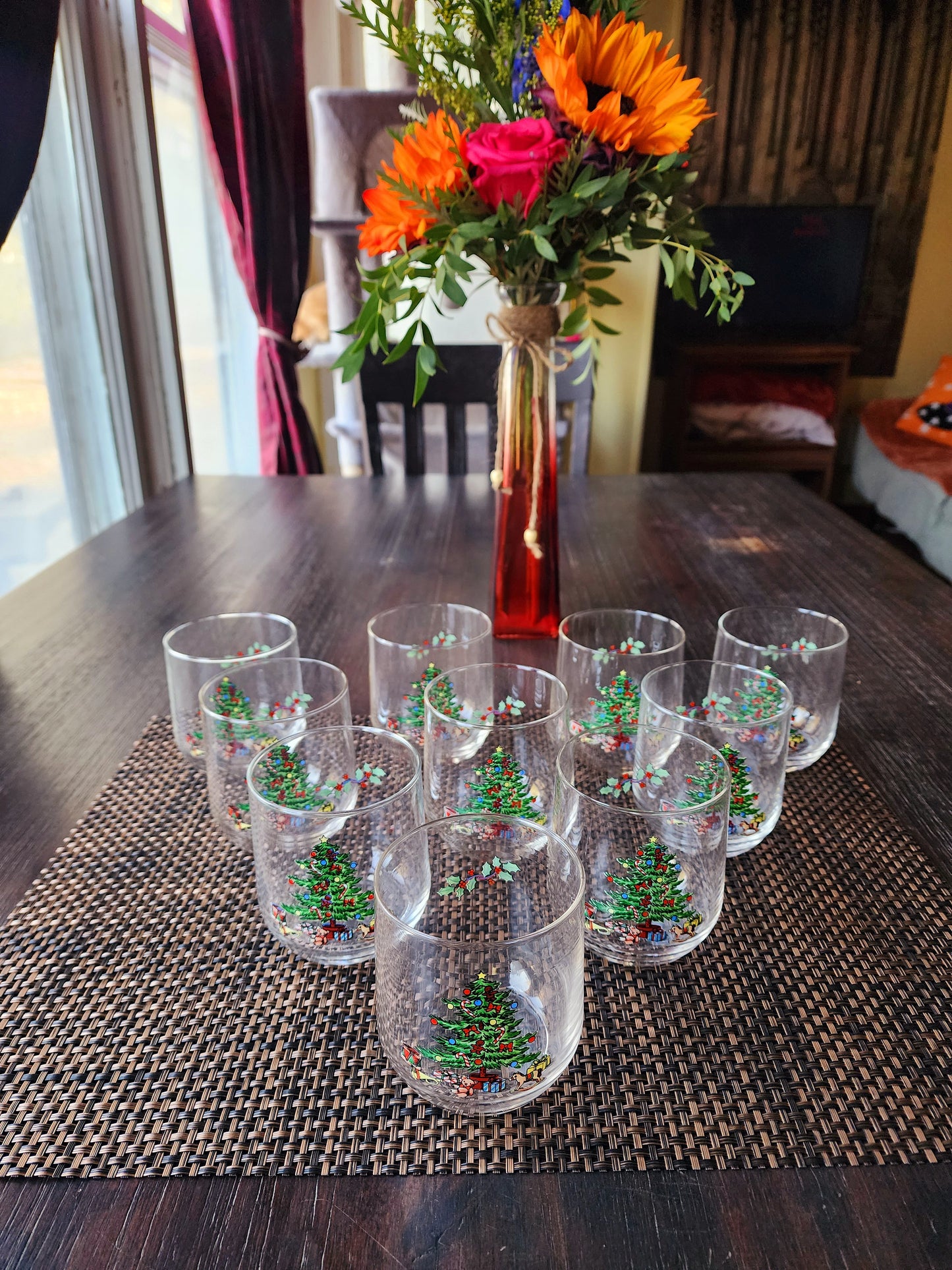 Vintage Luminarc NOEL Christmas Tree Gifts Holiday Eggnog/Punch Bowl Glass Tumblers Set of 10