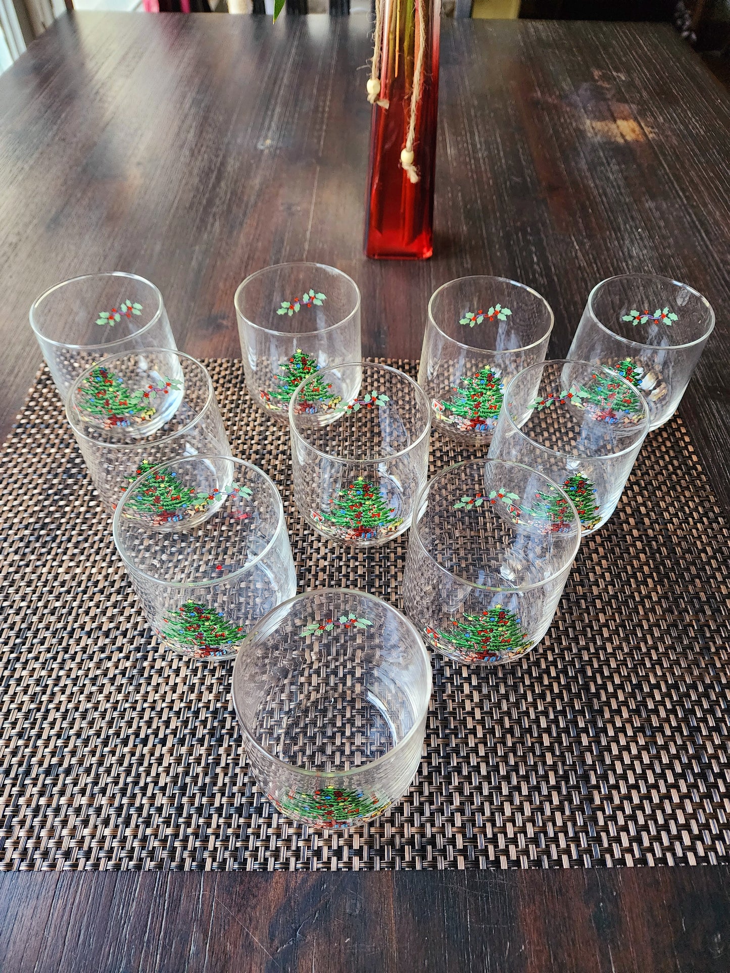 Vintage Luminarc NOEL Christmas Tree Gifts Holiday Eggnog/Punch Bowl Glass Tumblers Set of 10