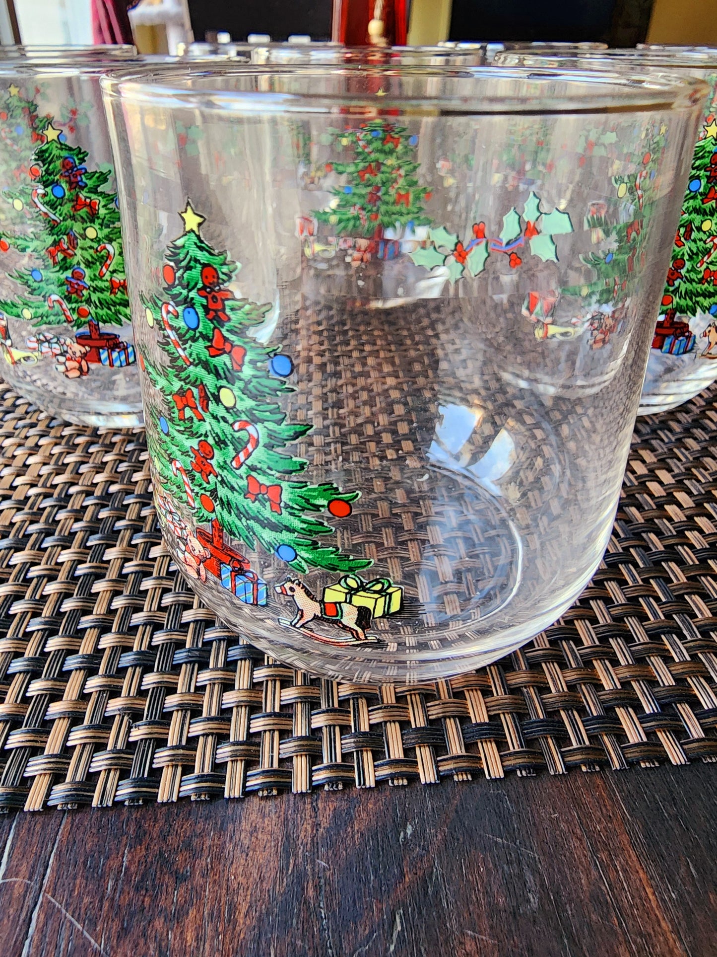 Vintage Luminarc NOEL Christmas Tree Gifts Holiday Eggnog/Punch Bowl Glass Tumblers Set of 10