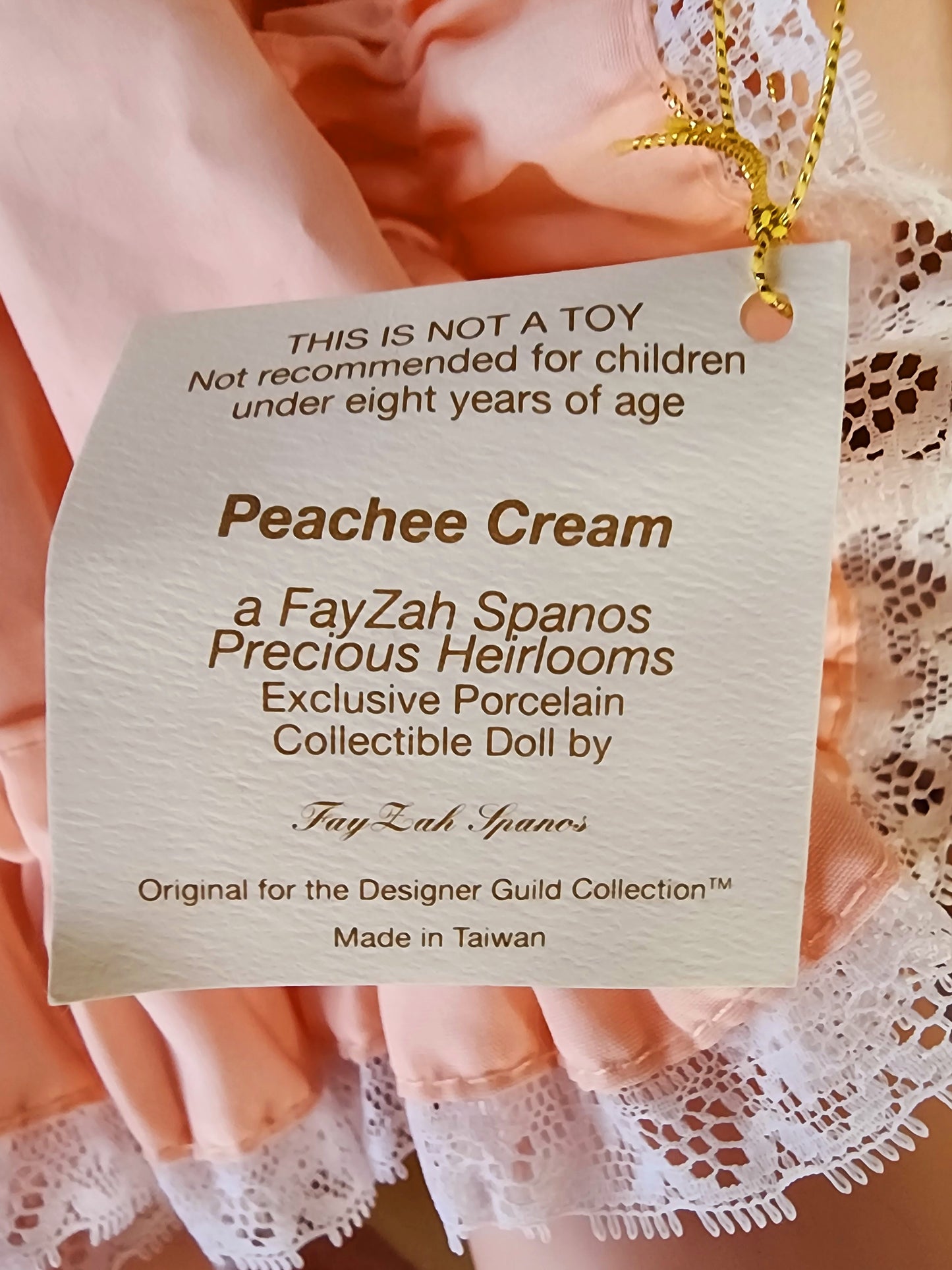 Vintage Fayzah Spanos “Peachee Cream” Porcelain Sleeping Baby Doll Limited Edition #382/2000