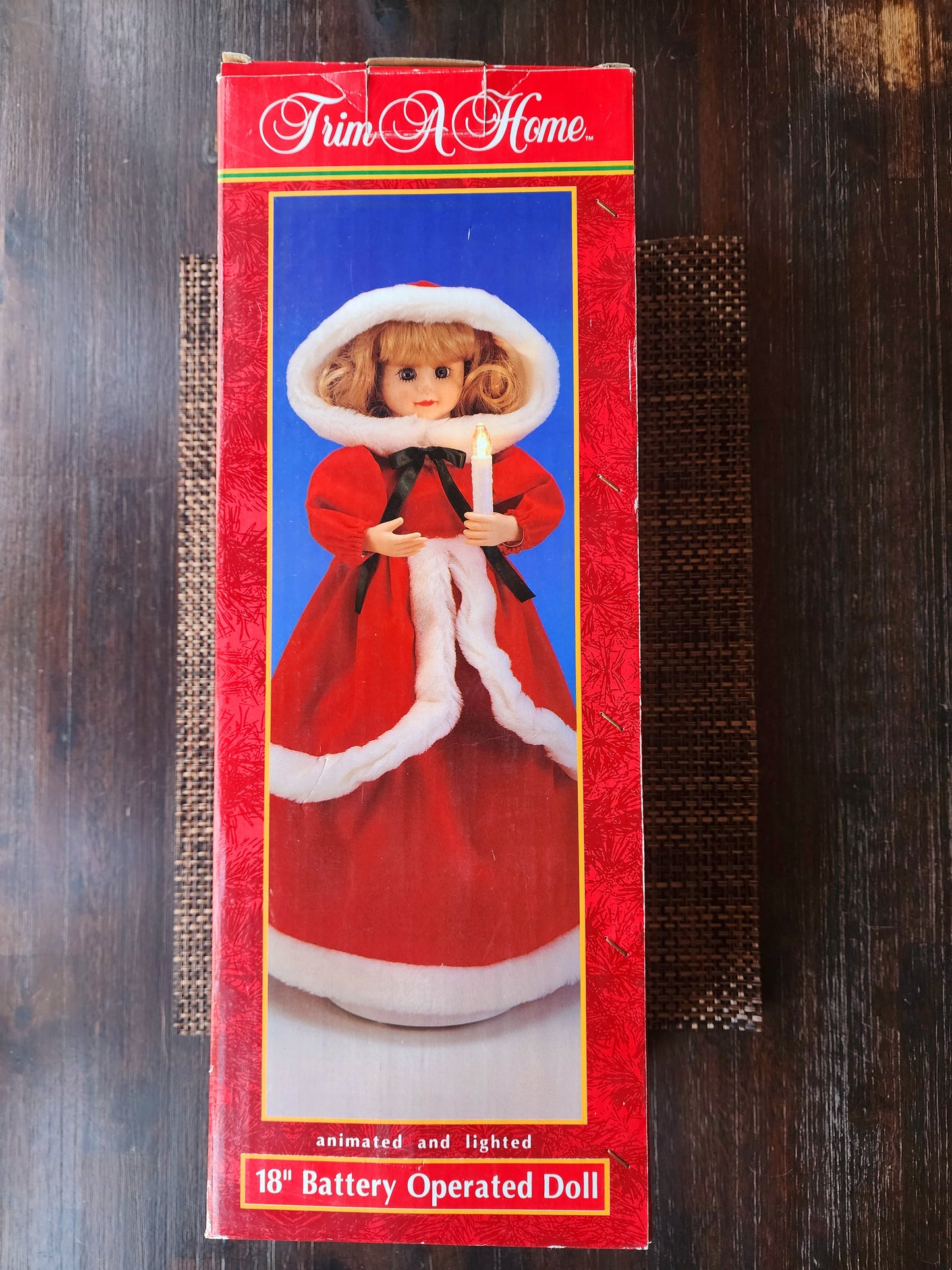 Trim A Home 18" Battery Operated Doll, Animated & Lighted, Woman In A Plaid Dress Holding A Candle