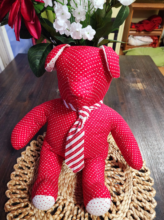 Vintage Handmade Red Heart Stuffed Teddy Bear with Tie