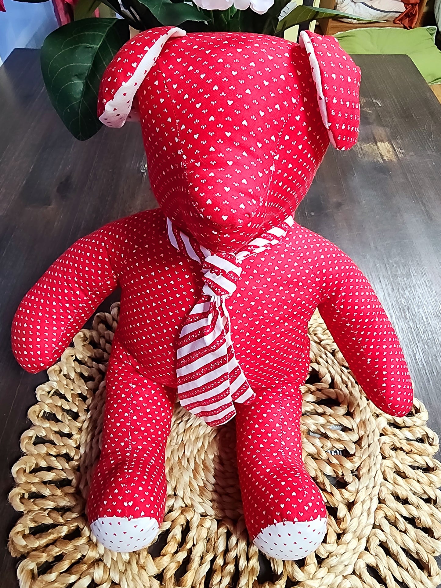 Vintage Handmade Red Heart Stuffed Teddy Bear with Tie