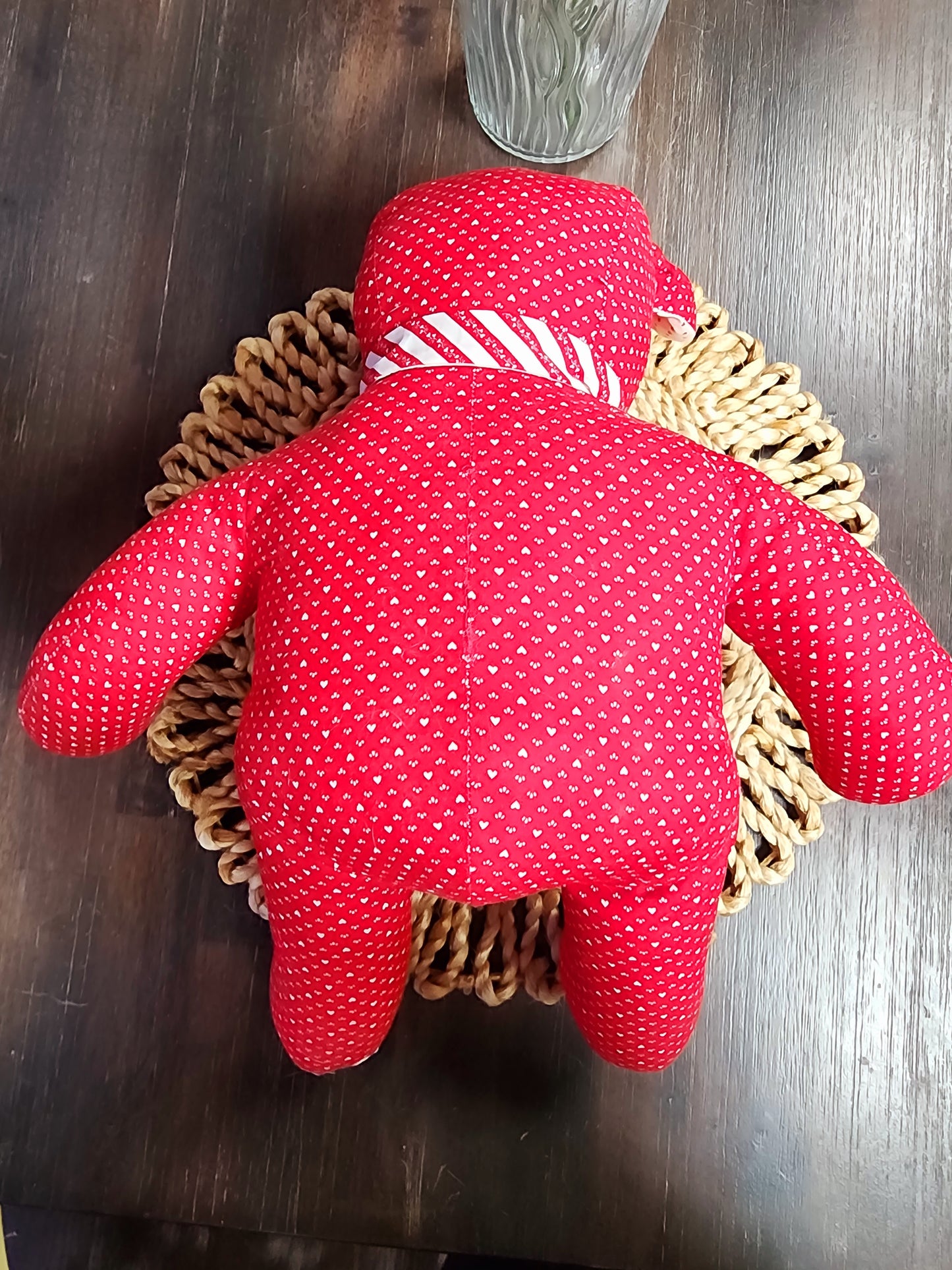 Vintage Handmade Red Heart Stuffed Teddy Bear with Tie