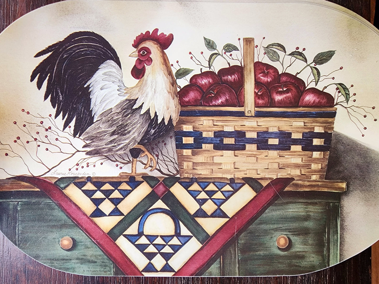 Vintage Rooster Kitchen Set - Candle Holders, 3 Candles, & Placemat Sets