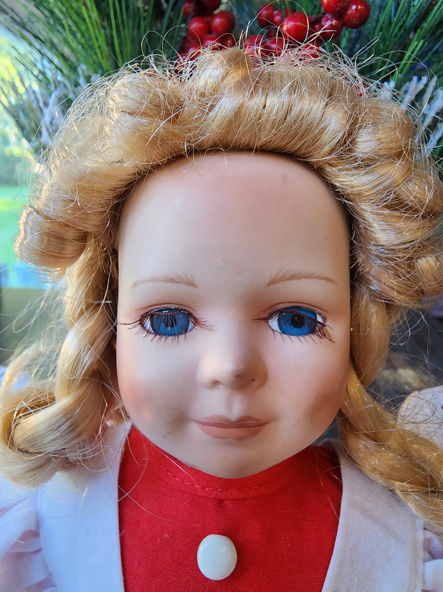 Elk Grove Village Christmas Peppermint Dress Blonde Hair Blue Eyes Doll