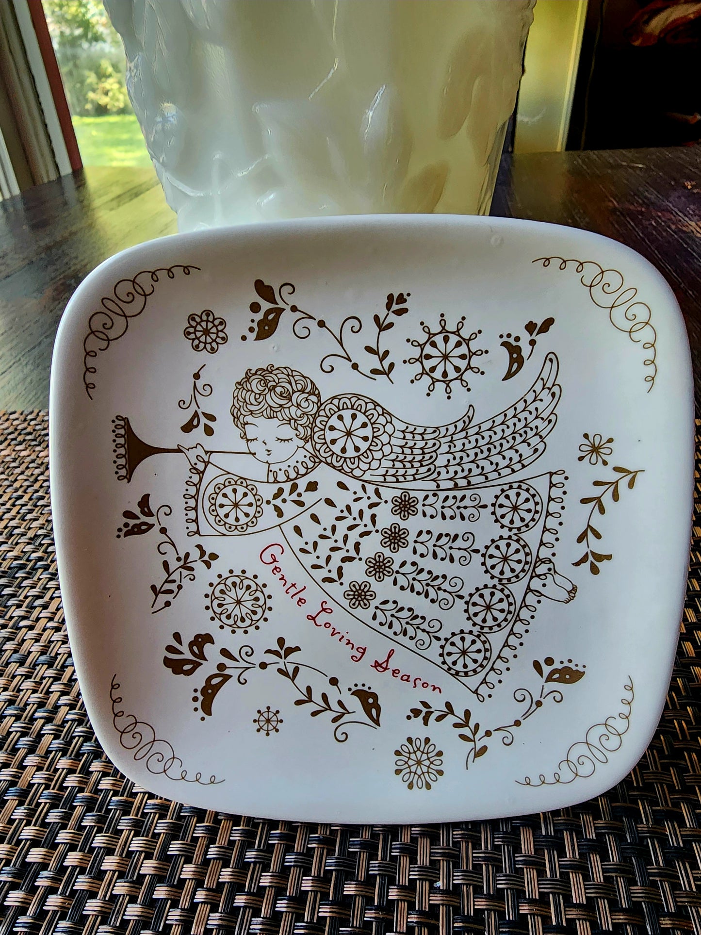 2 Hallmark Decorative Square Plates with Gold Angel Design "Kind Generous Heart" and "Gentle Loving Season"