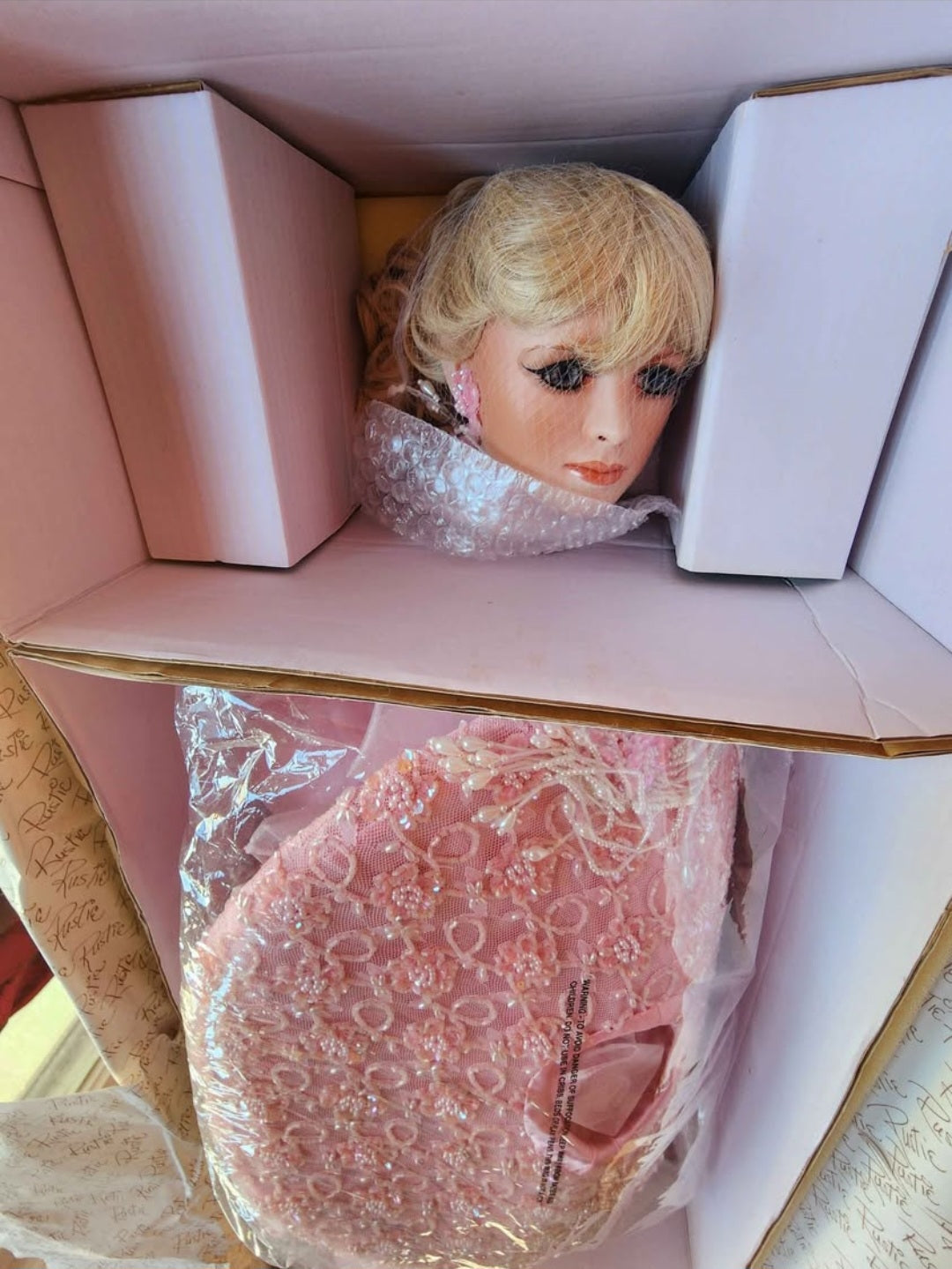 "Christa" Rustie Vintage Porcelain Doll w/, LPink Umbrella, Lmtd. Ed NIB Mint Condition