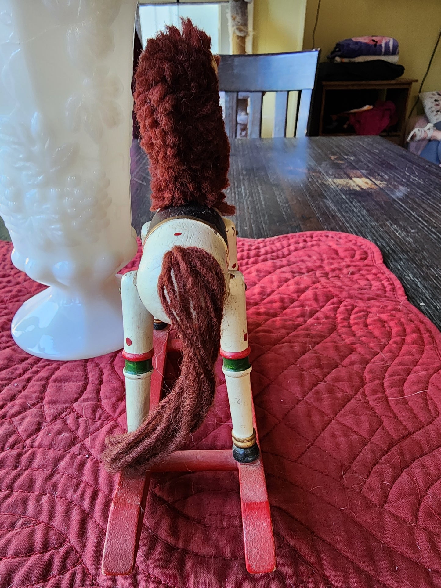 Vintage Hand Painted White Wooden Rocking Horse Christmas Decoration Figurine