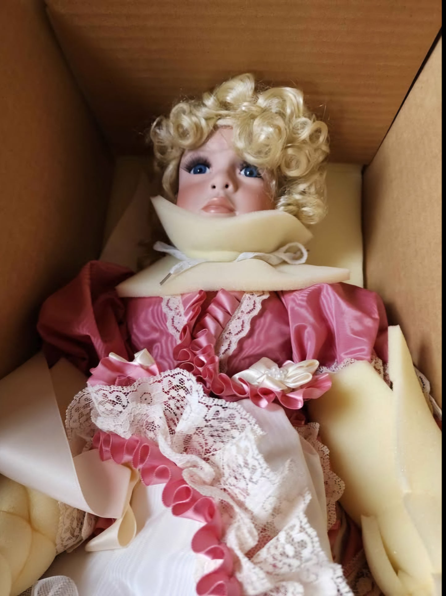 "Jennifer & Little Angel" Janice Berard, Porcelain Doll, Complete Set w/baby & buggy, New In Box