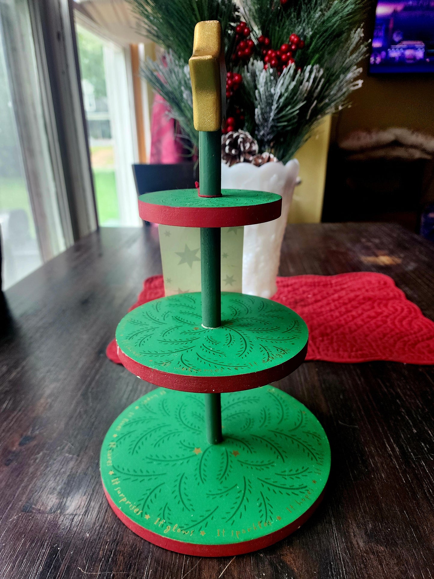 Hallmark Wood Christmas Tree Ornament Stand/Display 14" Tall, Includes Hooks